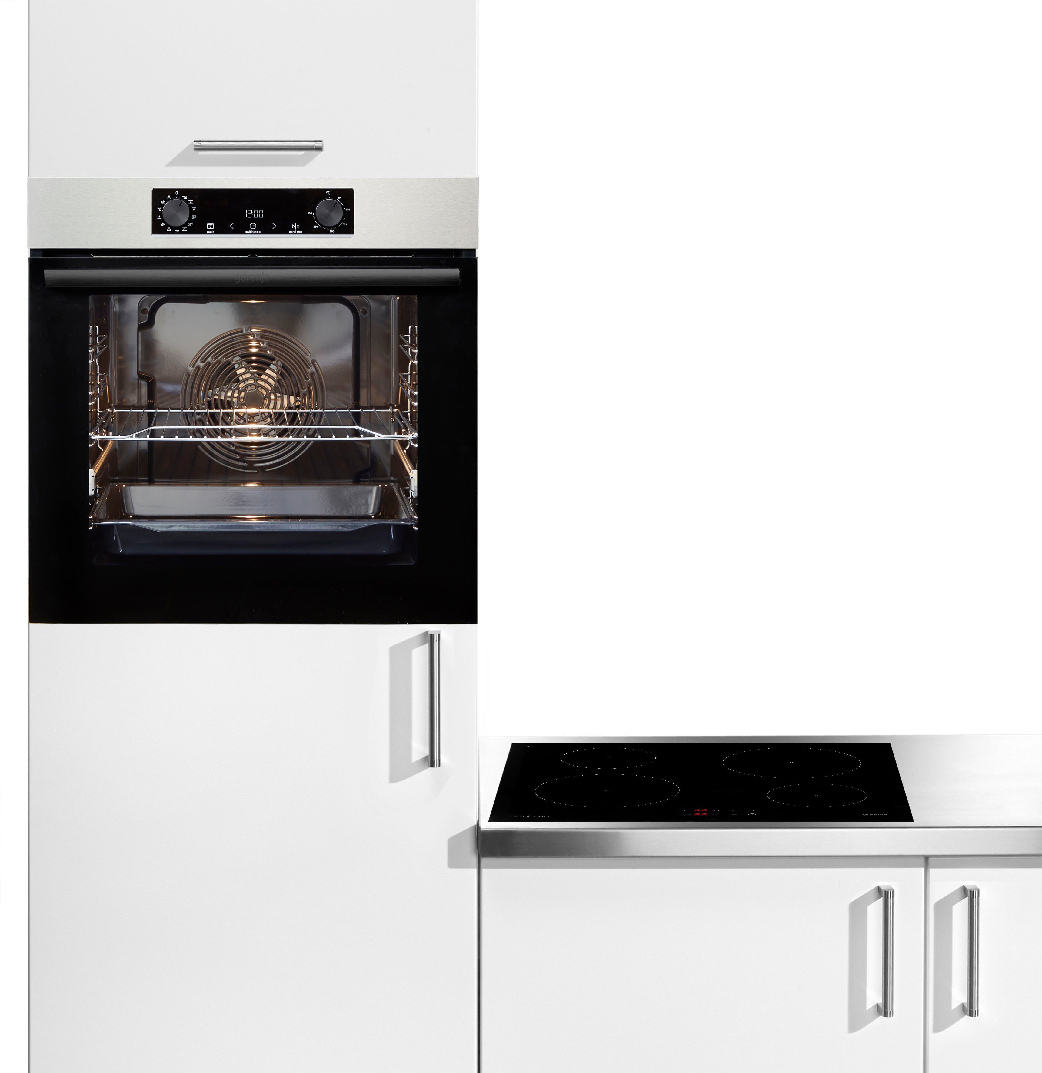 GORENJE Backofen-Set Pacific Clean, Basic Induktionskochfeld Backofen 1-fach-Teleskopauszug, AirFry Aqua mit Backofen-Set & 2021, edelstahlfarben Induktion