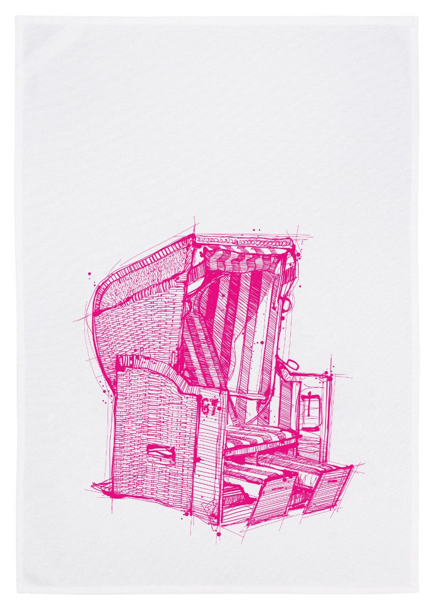 17;30 Hamburg Geschirrtuch Strandkorb, neon Pink, (1-tlg), 50x70cm, Siebdruck