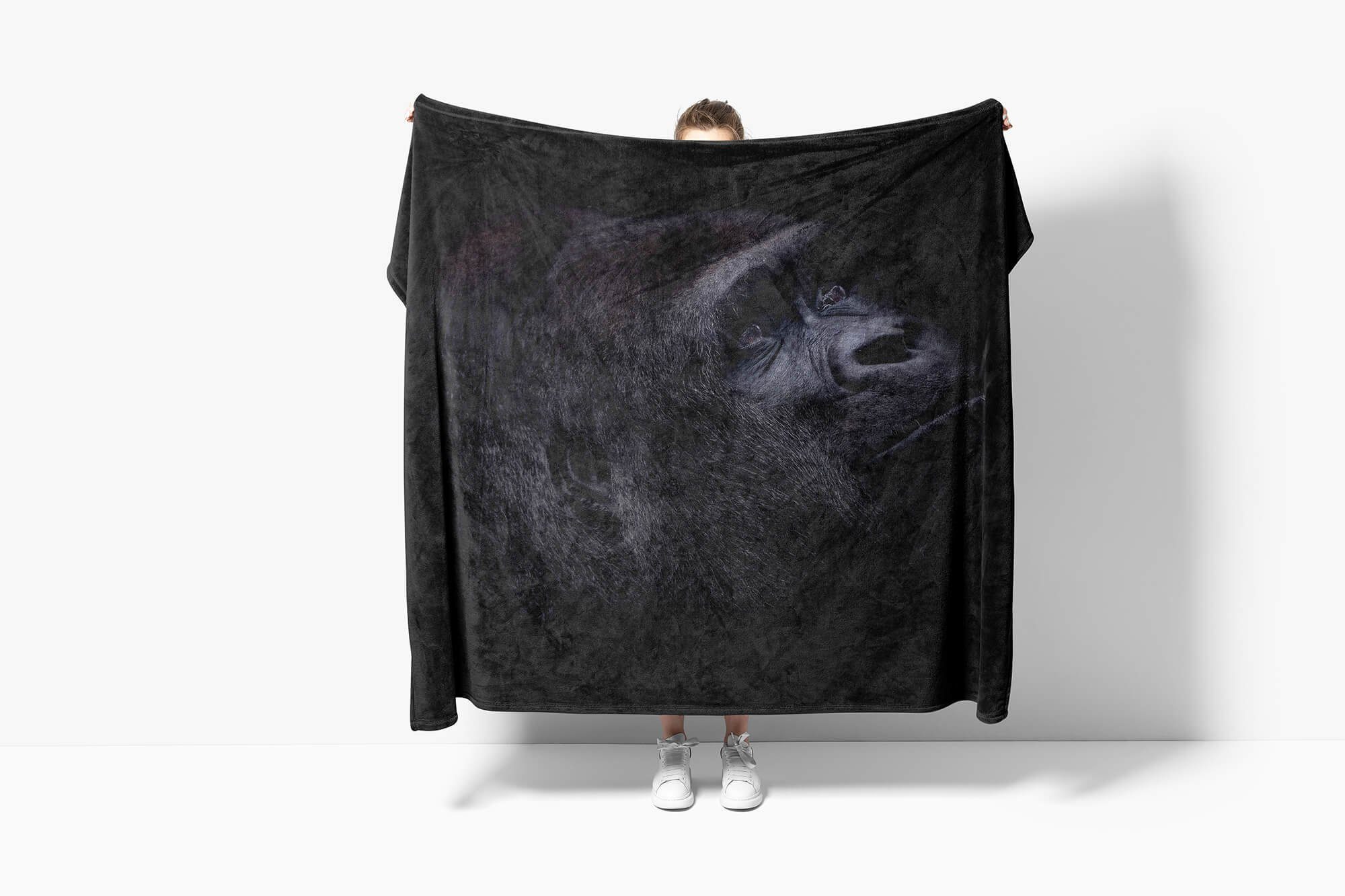 Gorilla Tiermotiv mit Sinus Baumwolle-Polyester-Mix Kuscheldecke (1-St), Saunatuch Handtuch Strandhandtuch Art Schwarz, Handtücher Handtuch