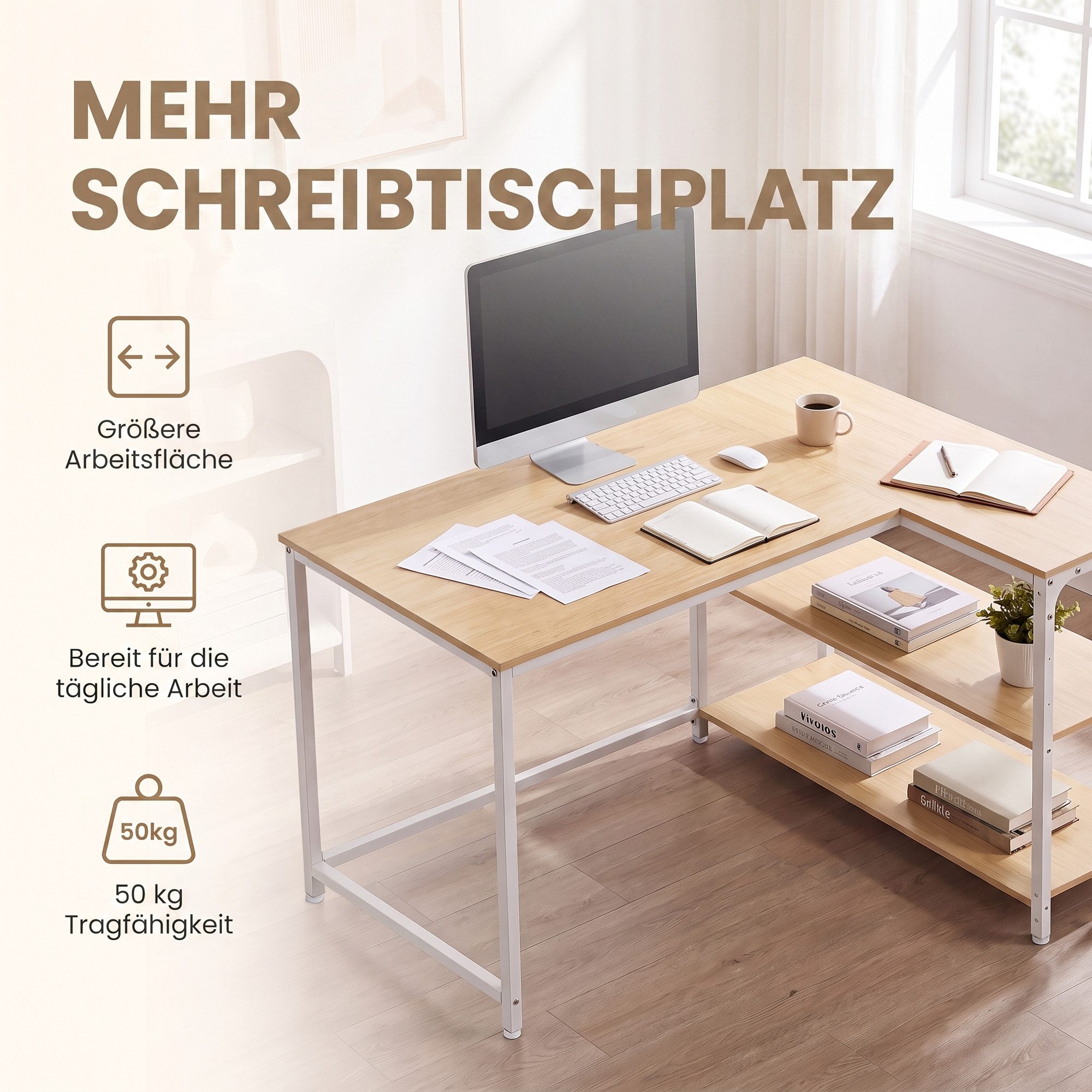 VASAGLE Schreibtisch Eckschreibtisch in L-Form, Computertisch mit Stauraum, 110 x 80 x 76 cm, Schreibtisch, L-Form Gamer Ecktisch, für Home Office – Bild 5 von 5