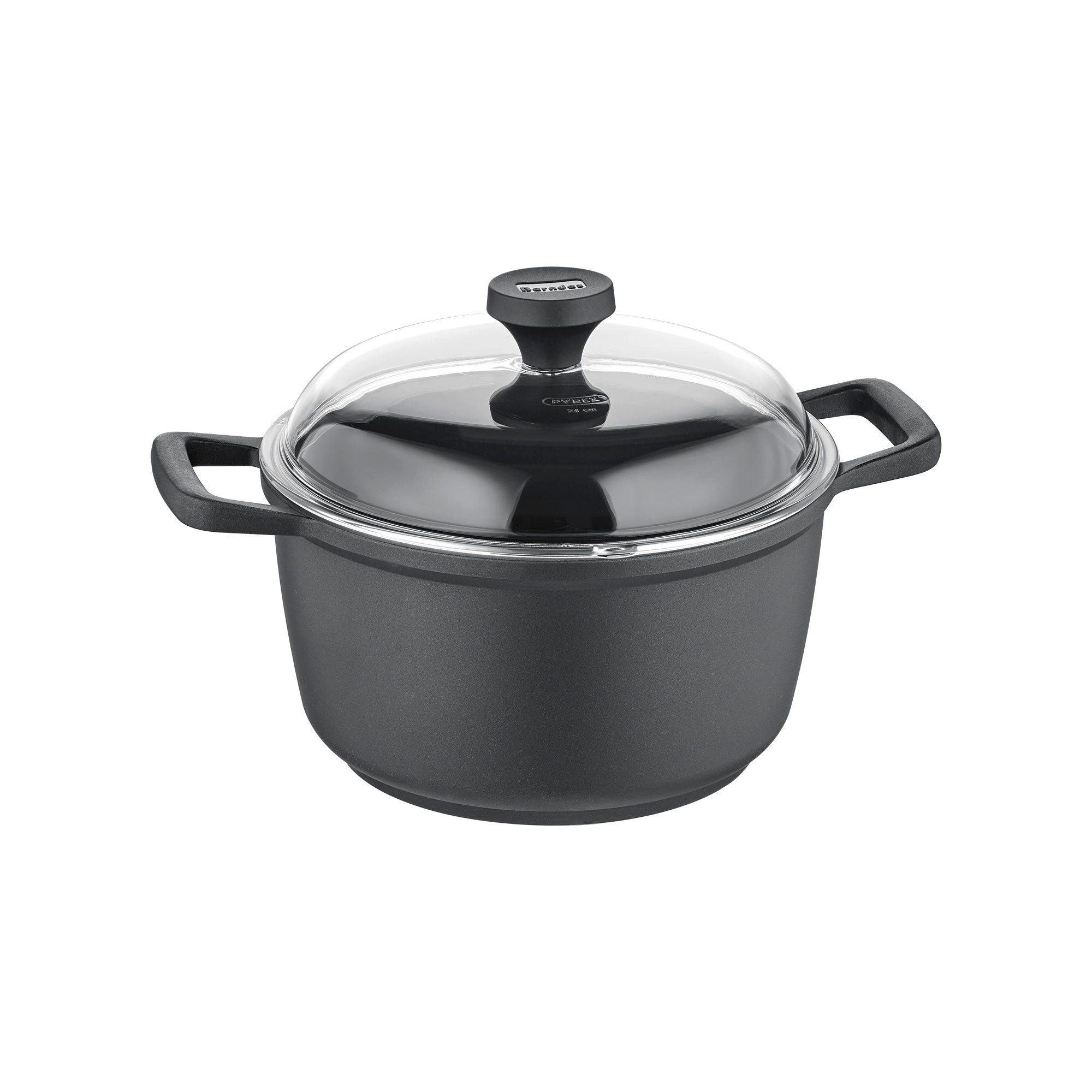 Berndes Kochtopf mit Glasdeckel 24 cm, Aluminium, schwarz - Edition 100, Aluminium-Vakuumdruckguss