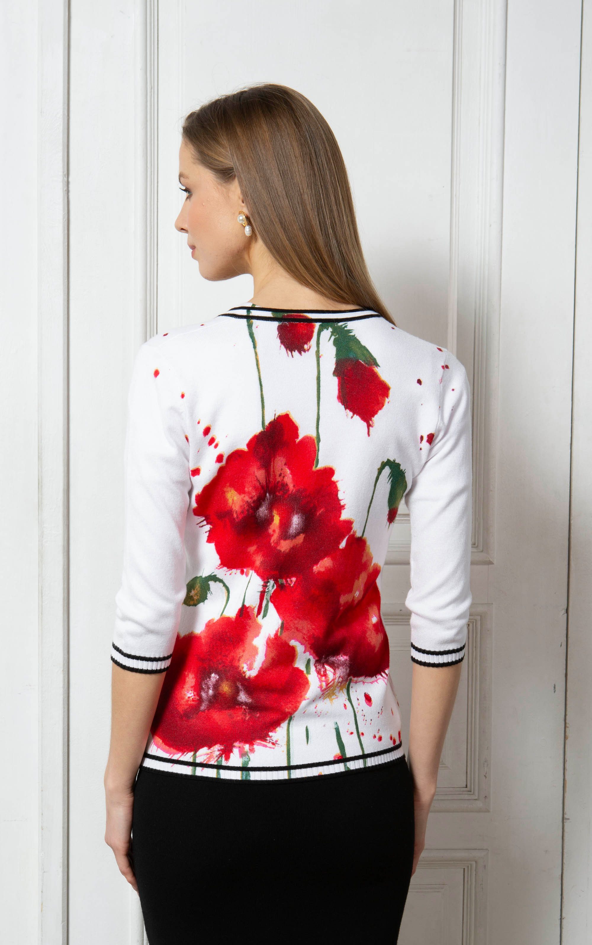 Passioni 2-in-1-Strickjacke Twinset mit Mohn-Blumenprint