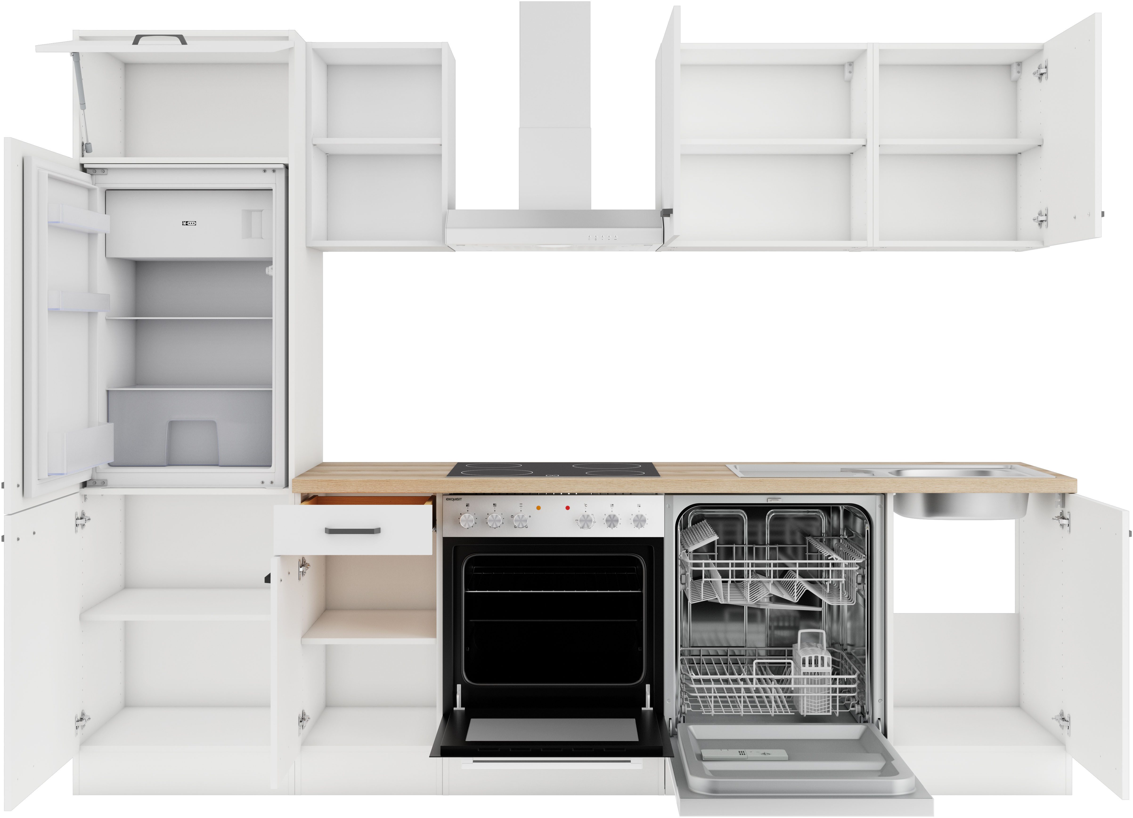 Meuble de cuisine OPTIFIT Ester, 270 cm de large, sans électroménager, peut être installé à l'envers.