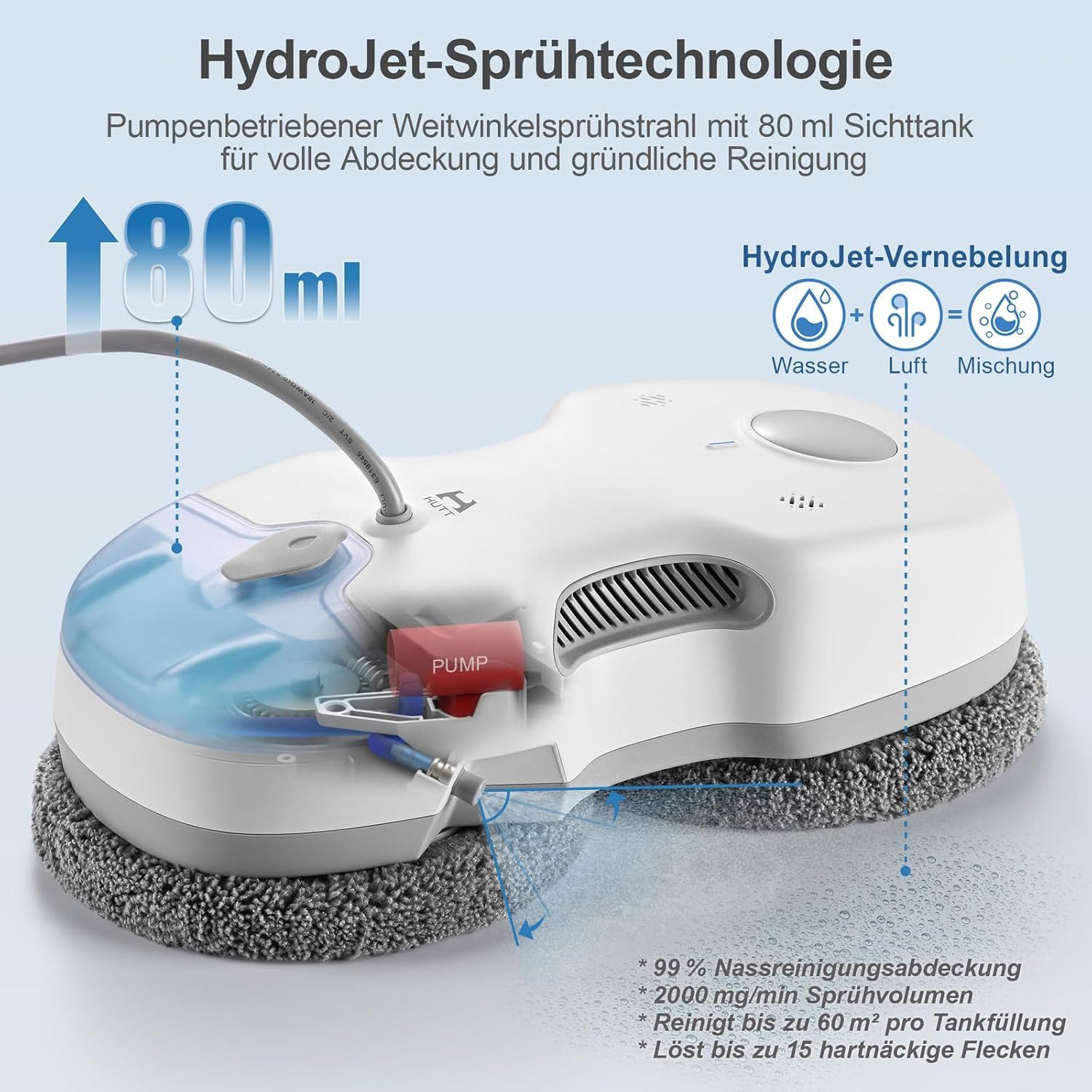 HUTT Fensterputzroboter S7 Plus Fensterputzroboter mit Akku Abnehmbarer, Sprühfunktion 80ml, Automatischer Wasserstrahl,kabellose Fensterreinigung – Bild 5 von 5