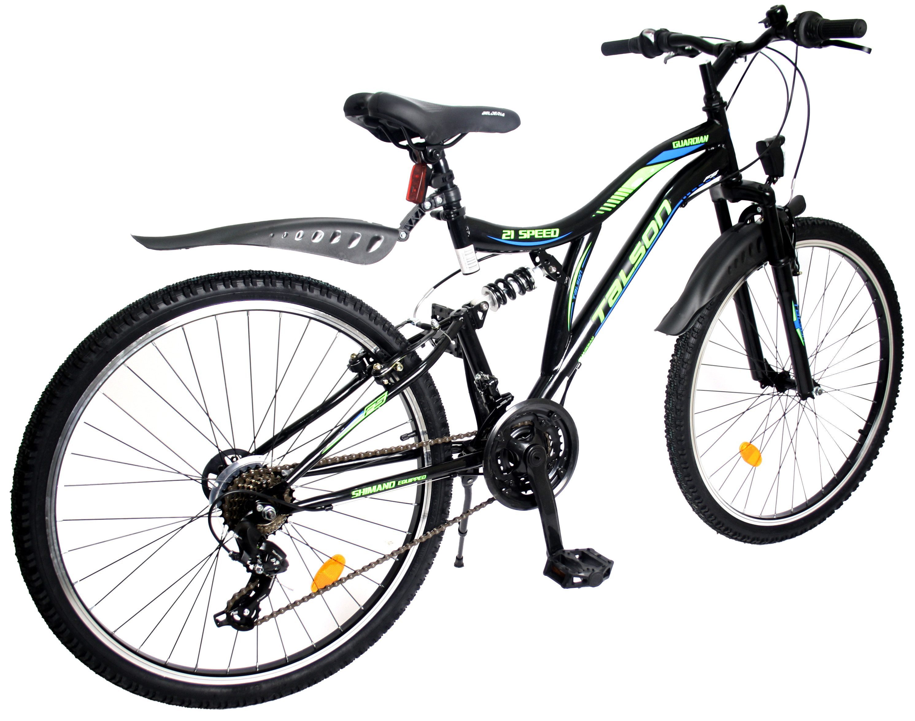 Talson Mountainbike 26 Zoll Guardian, 21 Gang Shimano, Kettenschaltung, mit Beleuchtung nach StVZO und Vollfederung Schwarz