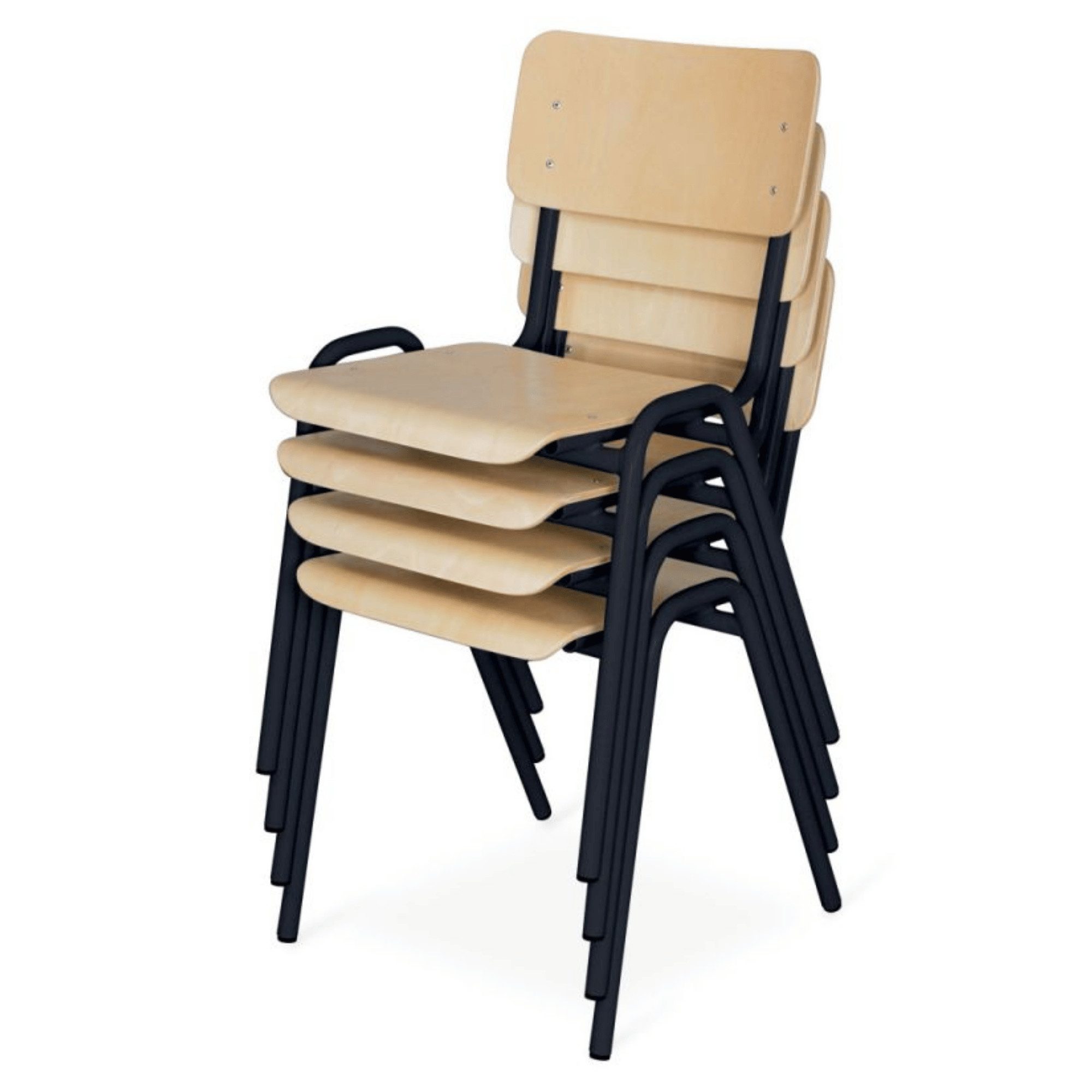 PROREGAL® Stapelstuhl Stapelstuhl 4er Set, Grau/Buche, aus Holz, HxBxT 80x38x41cm, Stapelbar