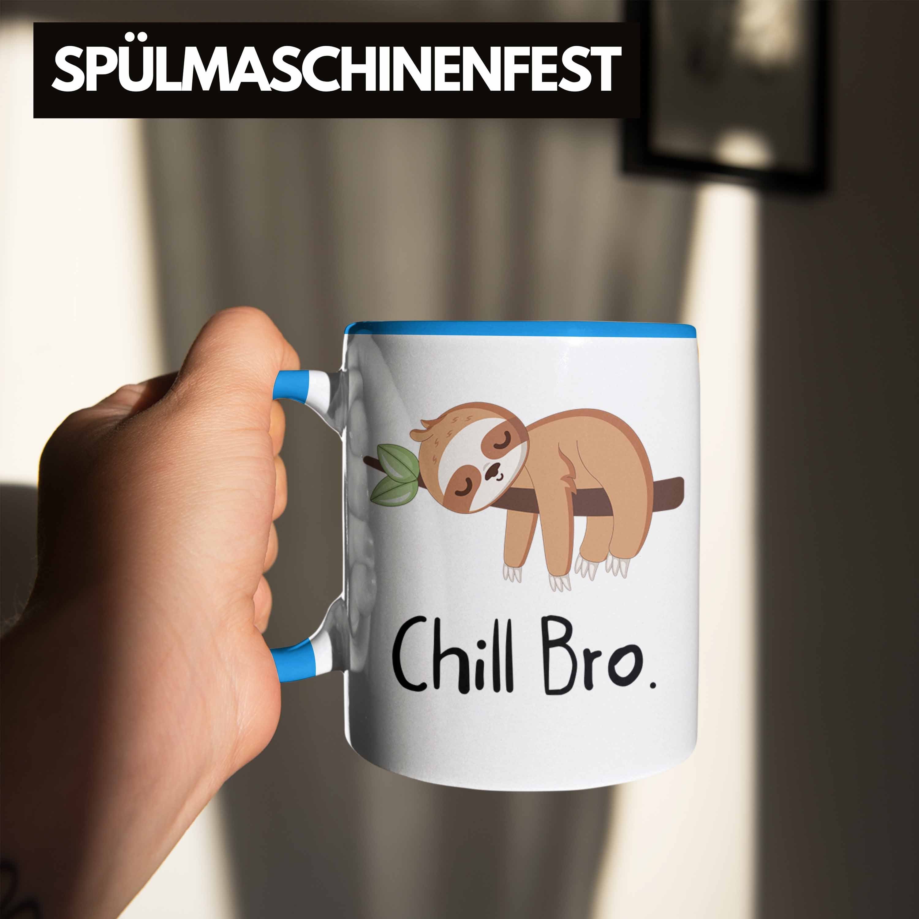 Geschenkidee Blau Bro" Tasse Faultier-Tasse für Trendation Faulenzer Lustige Geschenk "Chill