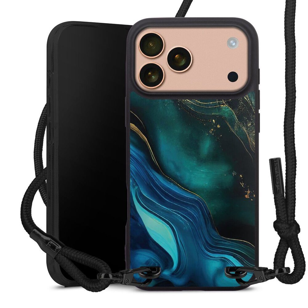 DeinDesign Handyhülle Farbverlauf Marmor Art Blue Gold Ink, Apple iPhone 17 Pro Max Premium Handykette Hülle mit Band