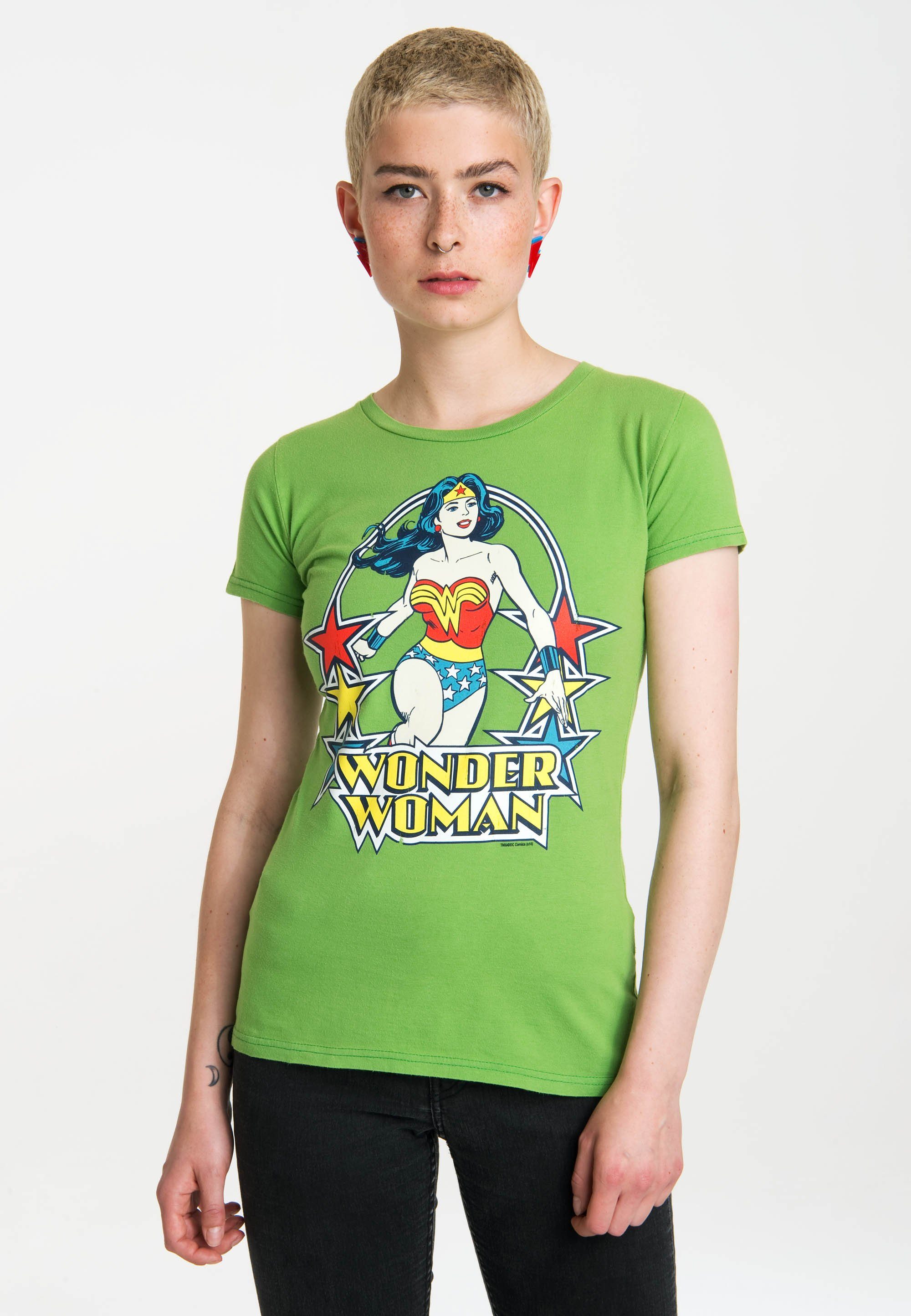LOGOSHIRT Stars auffälligem T-Shirt Wonder Woman Retro-Print mit