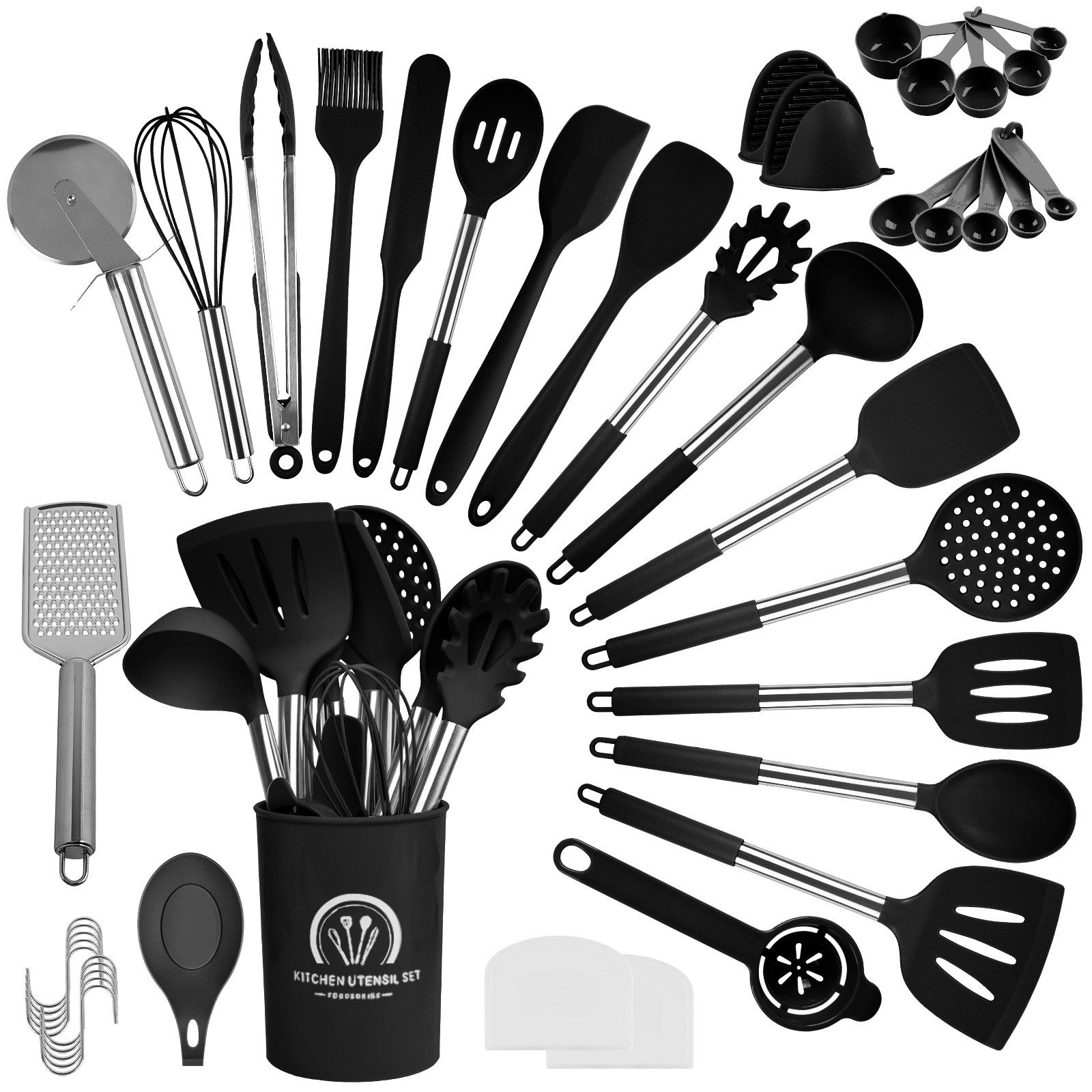 Kochbesteck-Set 45 Silikon Küchenhelfer, mit Utensilienhalter, Mit Aufhängeschlaufe