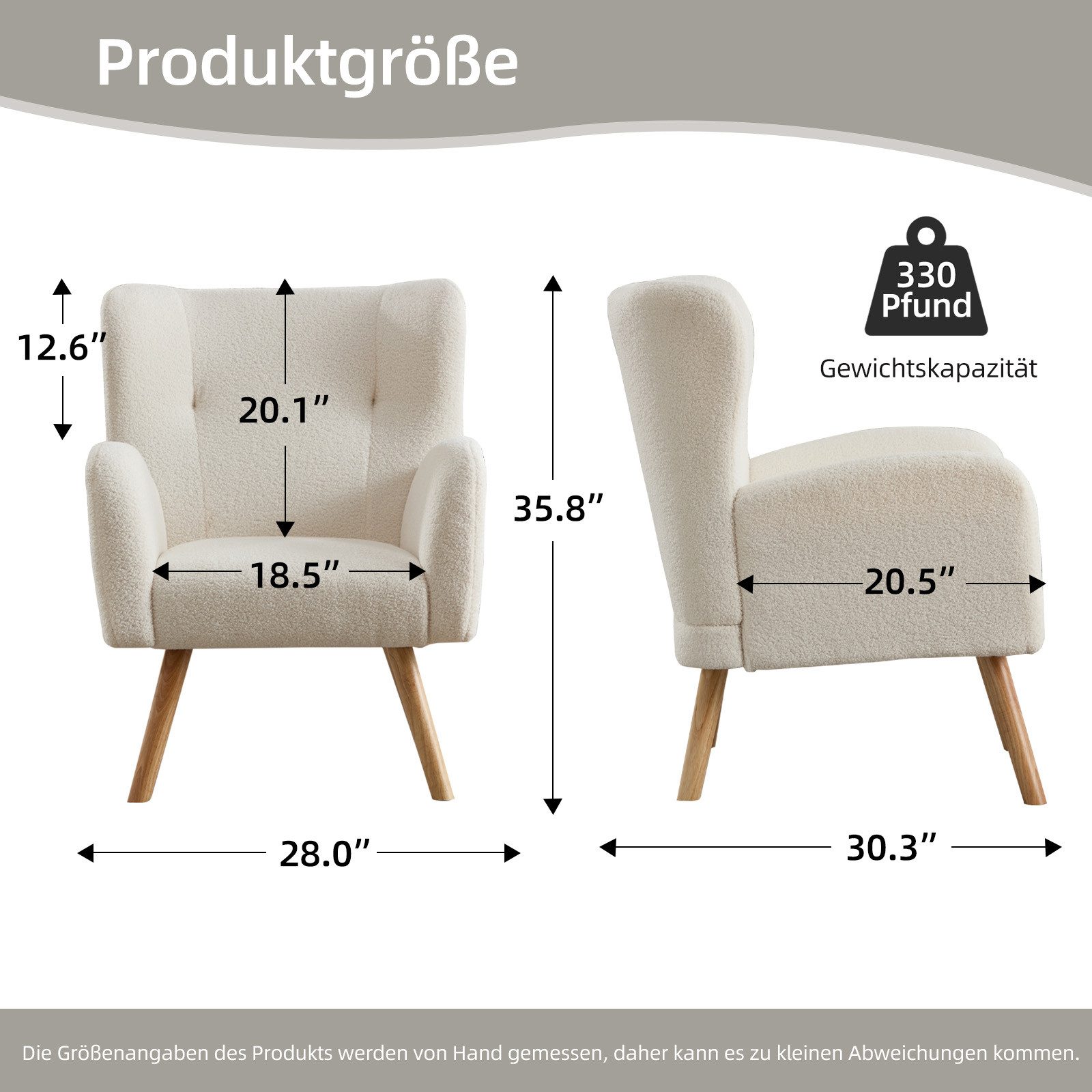 CANMOV Relaxsessel Ohrensessel mit rutschfesten Fußkappen, Einzelsessel, Einzelsessel Wohnzimmer, Lesesessel mit Holzbeinen