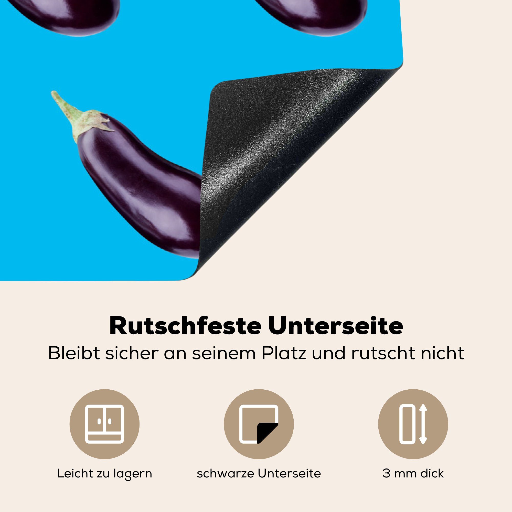 MuchoWow Herdblende-/Abdeckplatte Gemüse - für 81x52 Induktionskochfeld küche, - die (1 cm, Muster Schutz Blau, tlg), Vinyl, Ceranfeldabdeckung - Aubergine