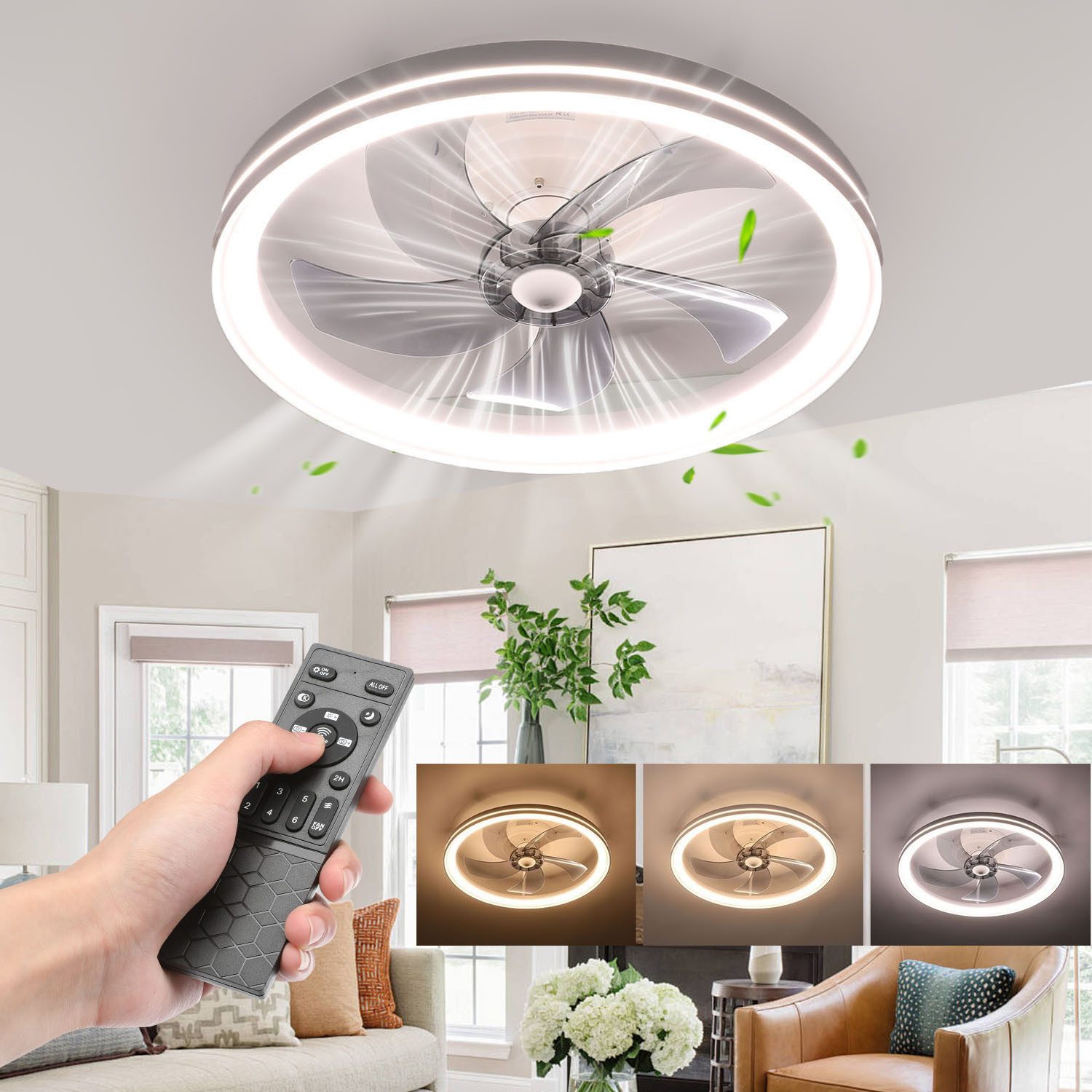 oyajia Deckenventilator 50W Deckenleuchte Dimmbar, Leise günstig online kaufen