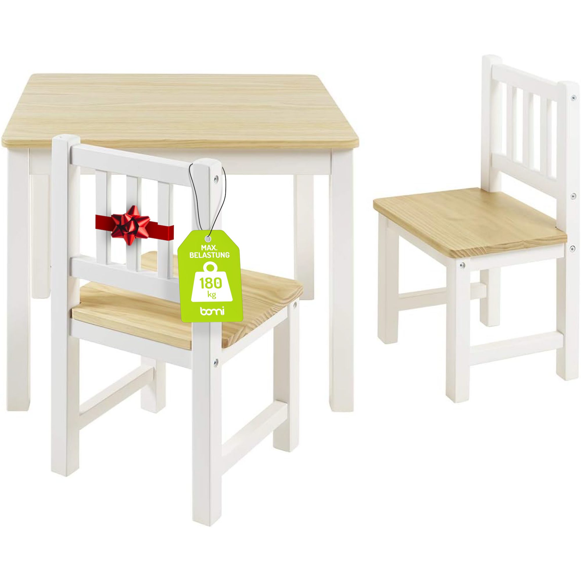 BOMI Kindersitzgruppe Holzsitzgruppe Amy, (Set, 3-tlg., oder 5 tlg. erhältlich), Kindertischgruppe, Tisch & Stühle Kinderzimmer, als Spiel- & Maltisch