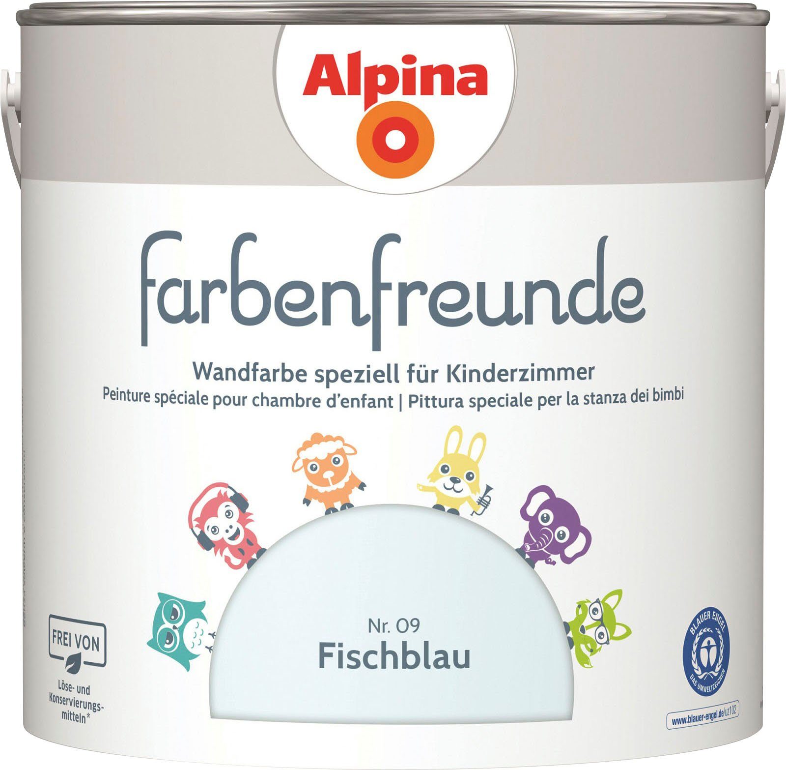 Alpina Wandfarbe farbenfreunde, für Kinderzimmer, matt, 2,5 Liter Fischblau