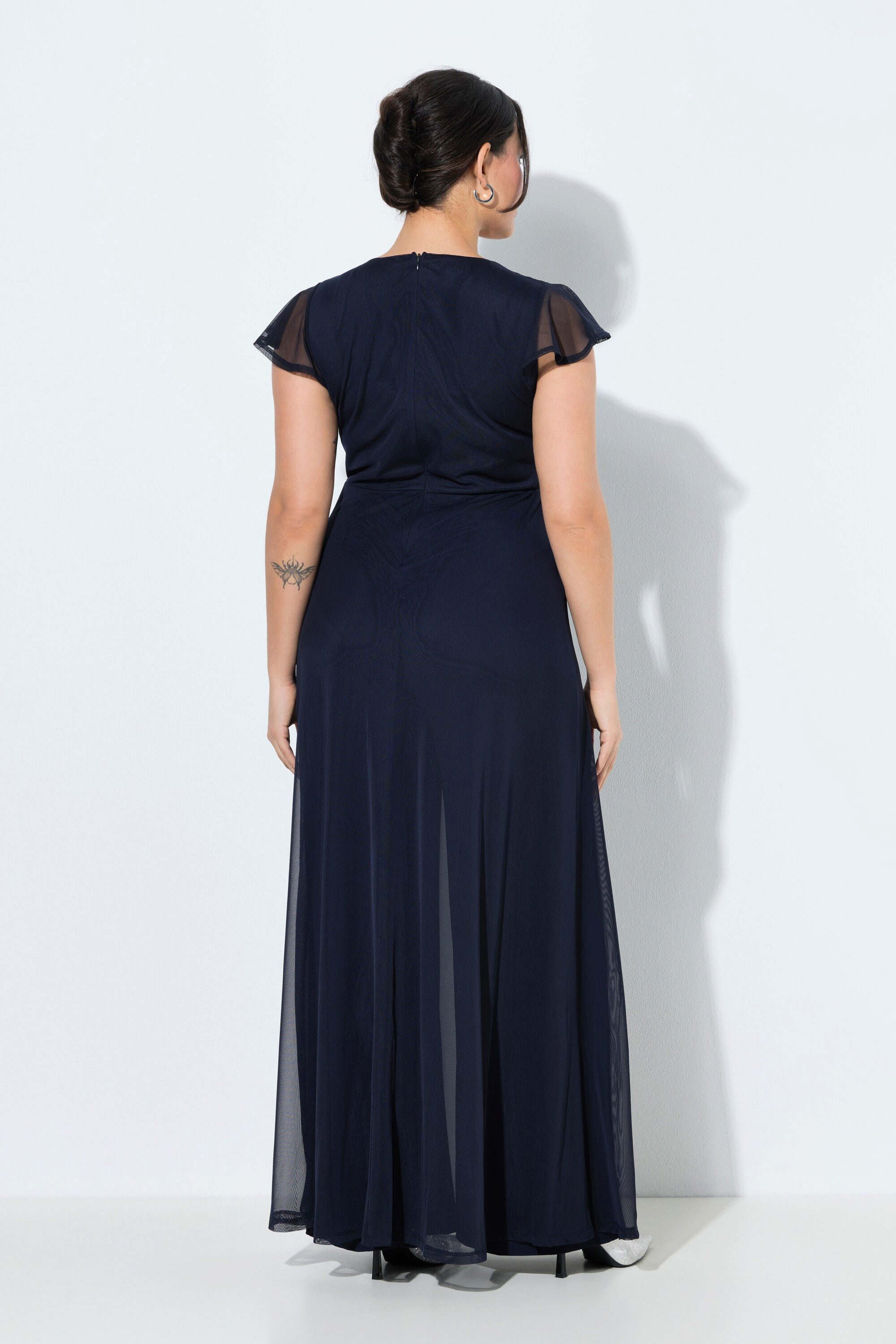 Ulla Popken Funktionshose Jumpsuit doppellagig V-Ausschnitt Cap-Ärmel