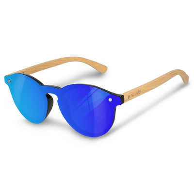 Navaris Sonnenbrille Sonnenbrille polarisiert randlos mit Holzbügeln - UV400 Damen Brille Herren Holzbrille - Holz Sonnenbrille und Etui