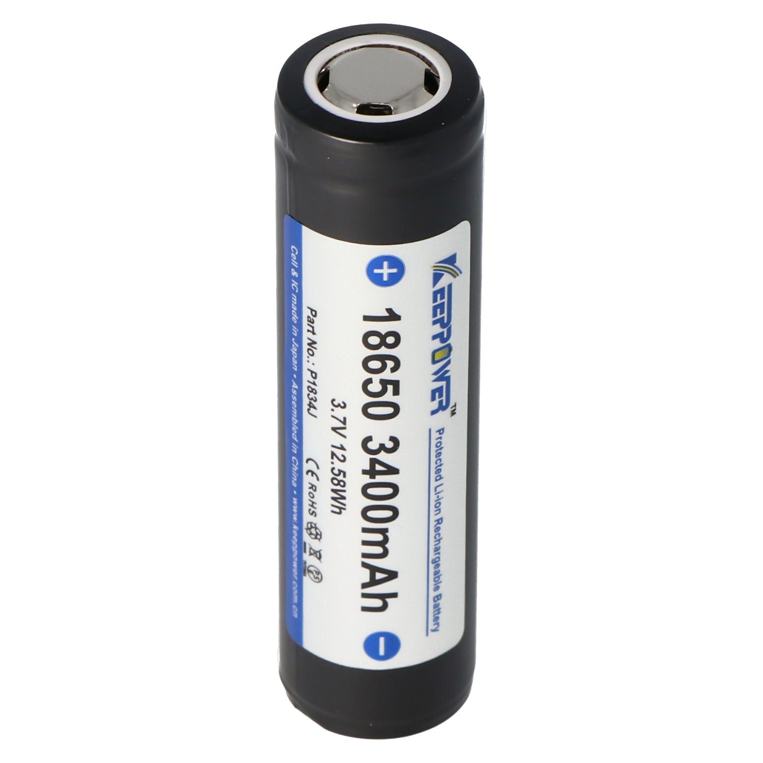 Keeppower Keeppower 18650 3400mAh 3,7V Li-Ion-Akku geschützt Flat Top 67,8x18,6 Akku 3400 mAh (3,7 V)