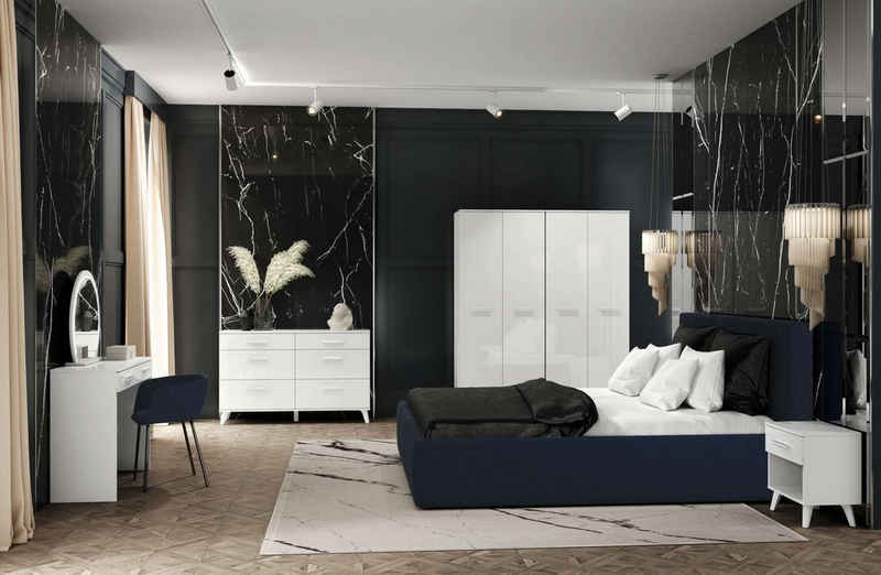 99rooms Schlafzimmer-Set Celine I Weiß Hochglanz, (Komplett Schlafzimmer, Set (6-St), 6-teilig, viel Stauraum, mit Spiegel, Glaselemente, Modern Design