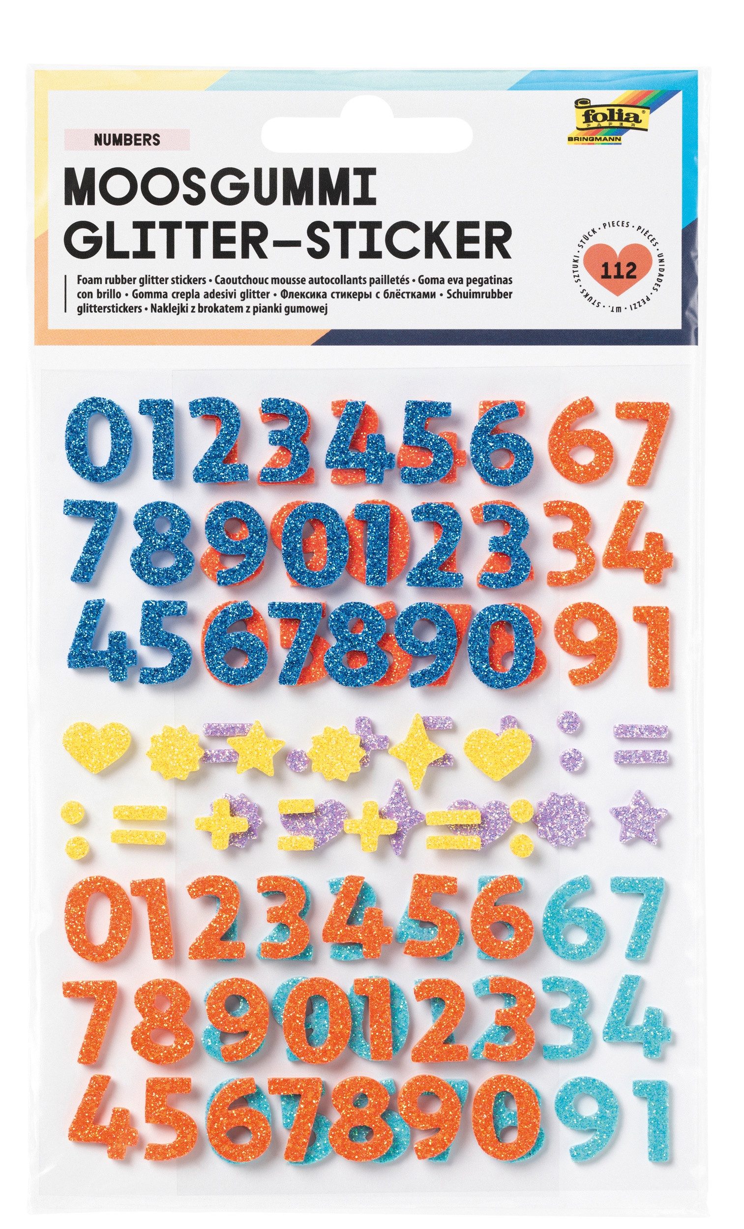 Folia Moosgummi Moosgummi-Glitter-Sticker „Zahlen“, 112 Stück