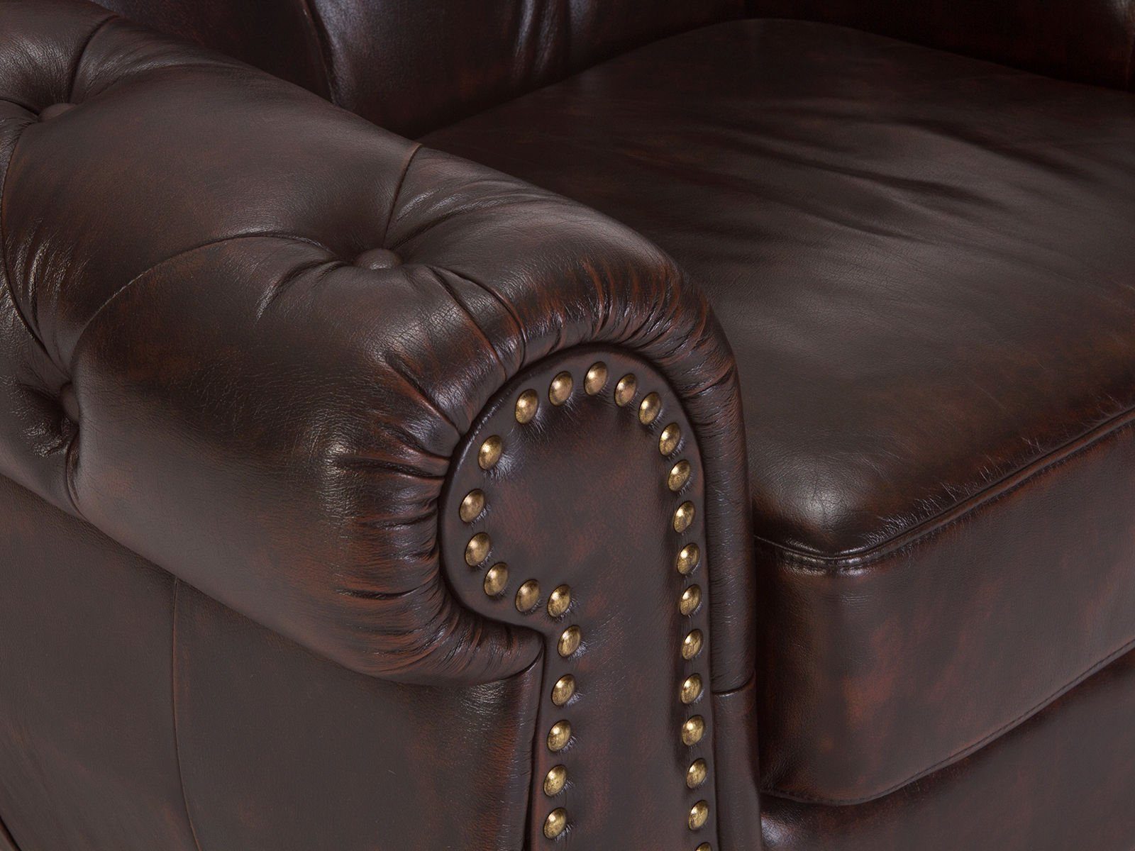 massivum Chesterfield-Sessel Hereford Echtleder braun Armlehnsessel Lesesessel