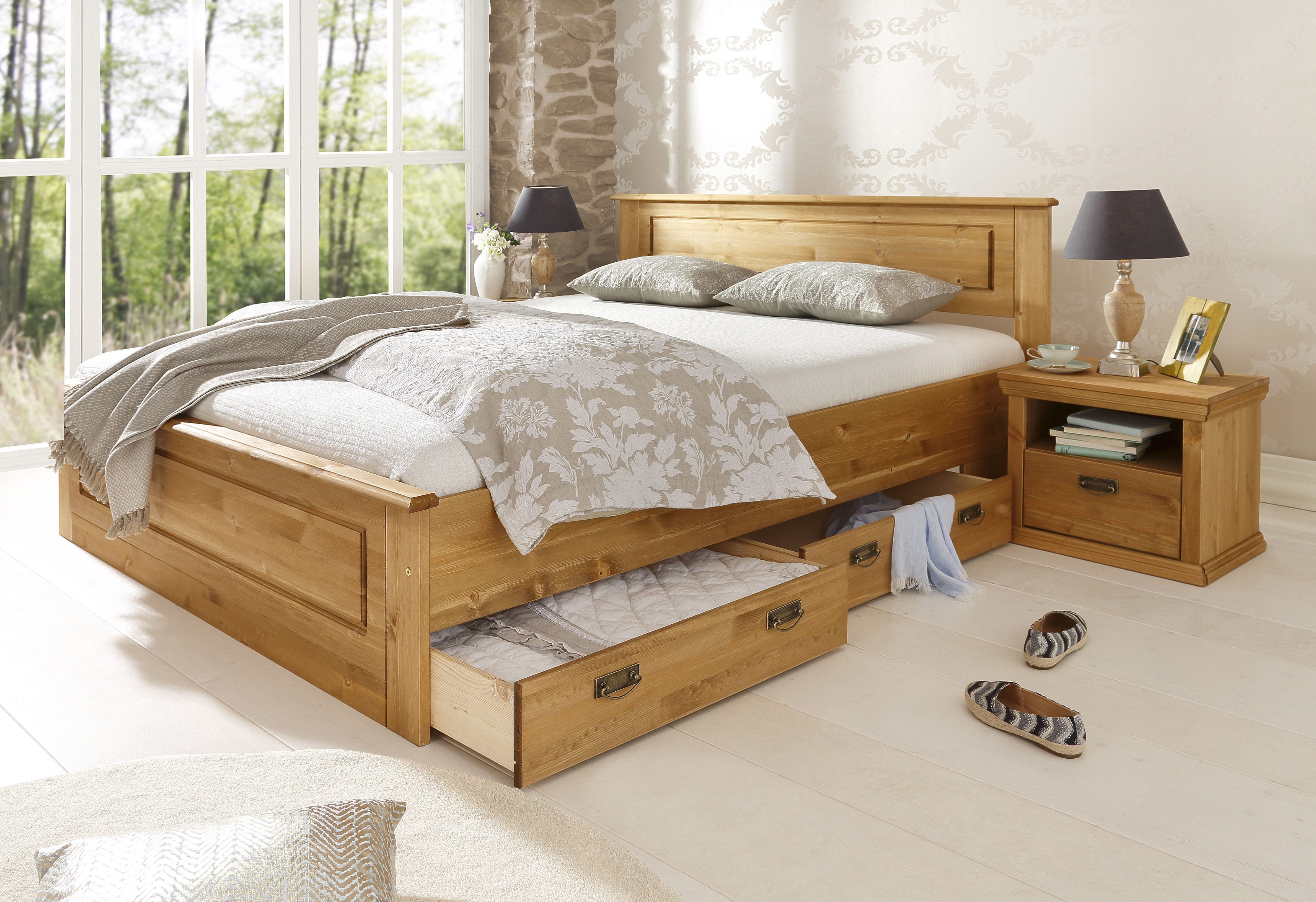 OTTO home Massivholzbett Madrid, Landhausstil, hohe Belastbarkeit! (Breite/Belastbarkeit 180cm/220 KG, 160cm/200 KG, 90cm/=120 KG), mit Rollrost, aus massivem K – Bild 4 von 5