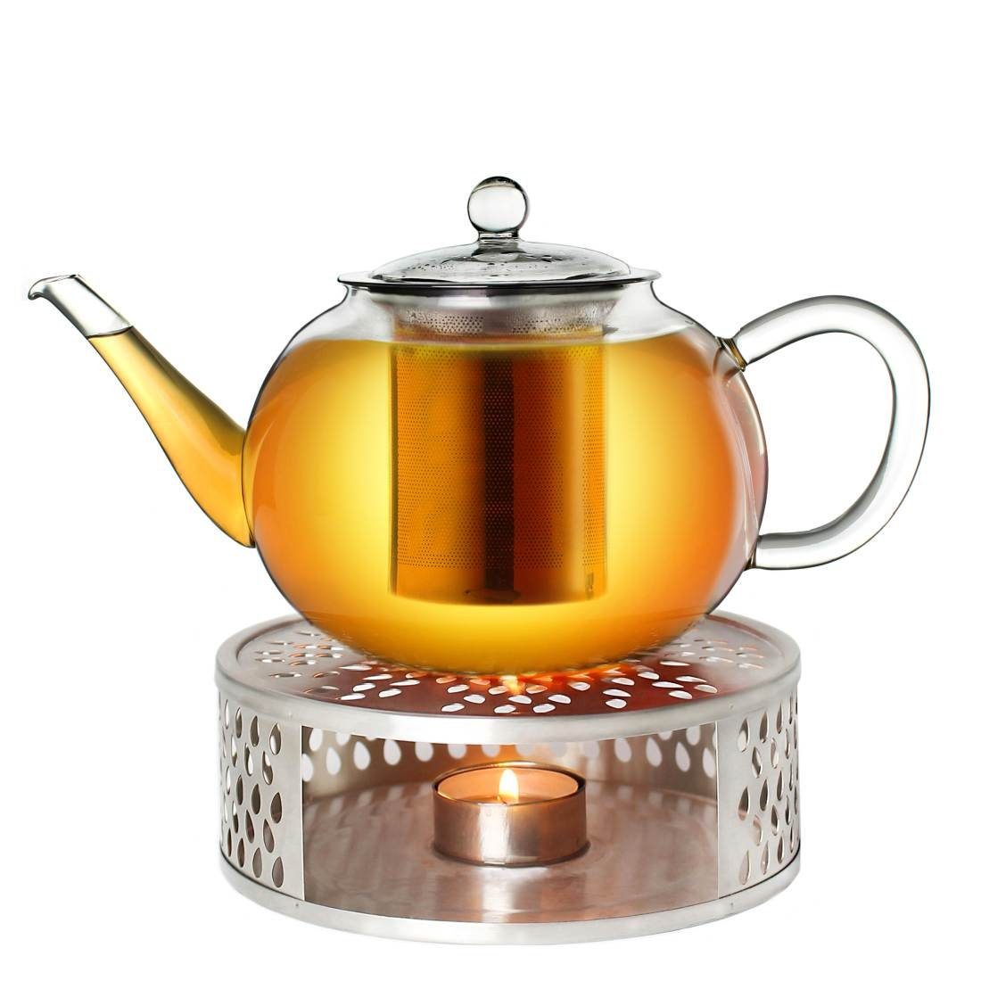 Creano Teekanne Creano Teekanne aus Glas 0,8l + ein Stövchen aus Edelstahl, 3-teilige, (Set) | Teekannen
