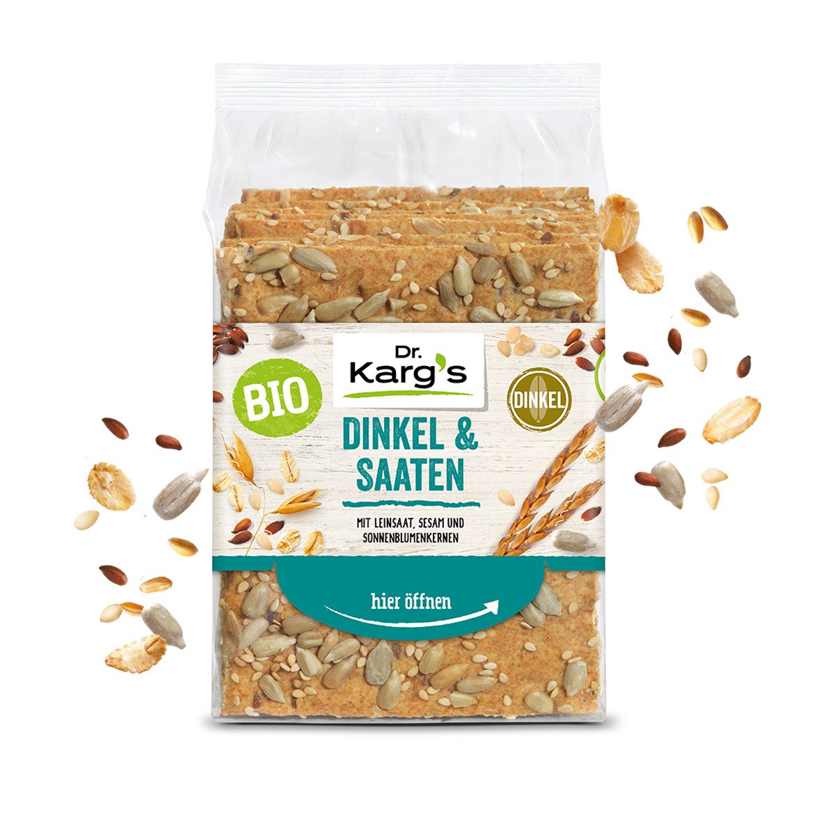 Dr. Kargs Brot, Dr. Kargs Bio Knäckebrot Dinkel und Saaten knackig vegan 200g