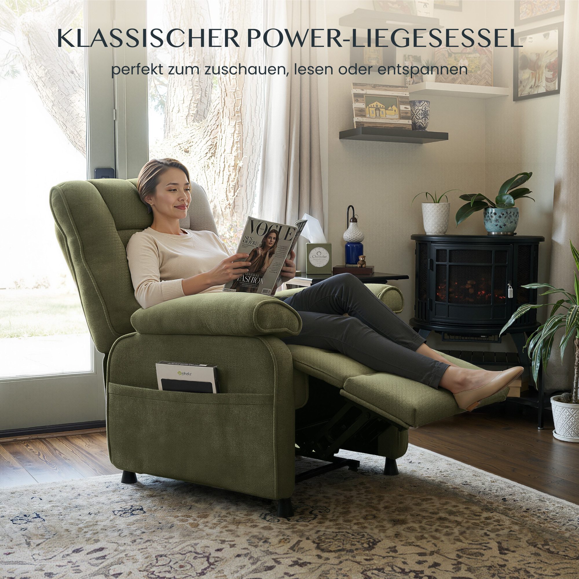 FLEXISPOT Relaxsessel Elektrischer Ergonomischer Fernsehsessel mit stufenloser Liegefunktion (mit stufenloser Liegefunktion 105°–155°, zusätzliche Schnellbedienung für Aufrichten & Zurückstellen), extra dicke Polsterung, große Seitentasche, belastbar bis 150 kg