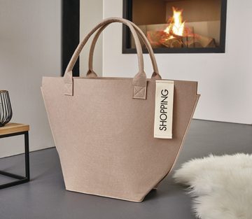 Dekoleidenschaft Einkaufsshopper Tasche "Shopping" aus Filz in beige, große Einkaufstasche, Filztasche, Shopper, Tragetasche, Damentasche, Schultertasche, Shopping Bag