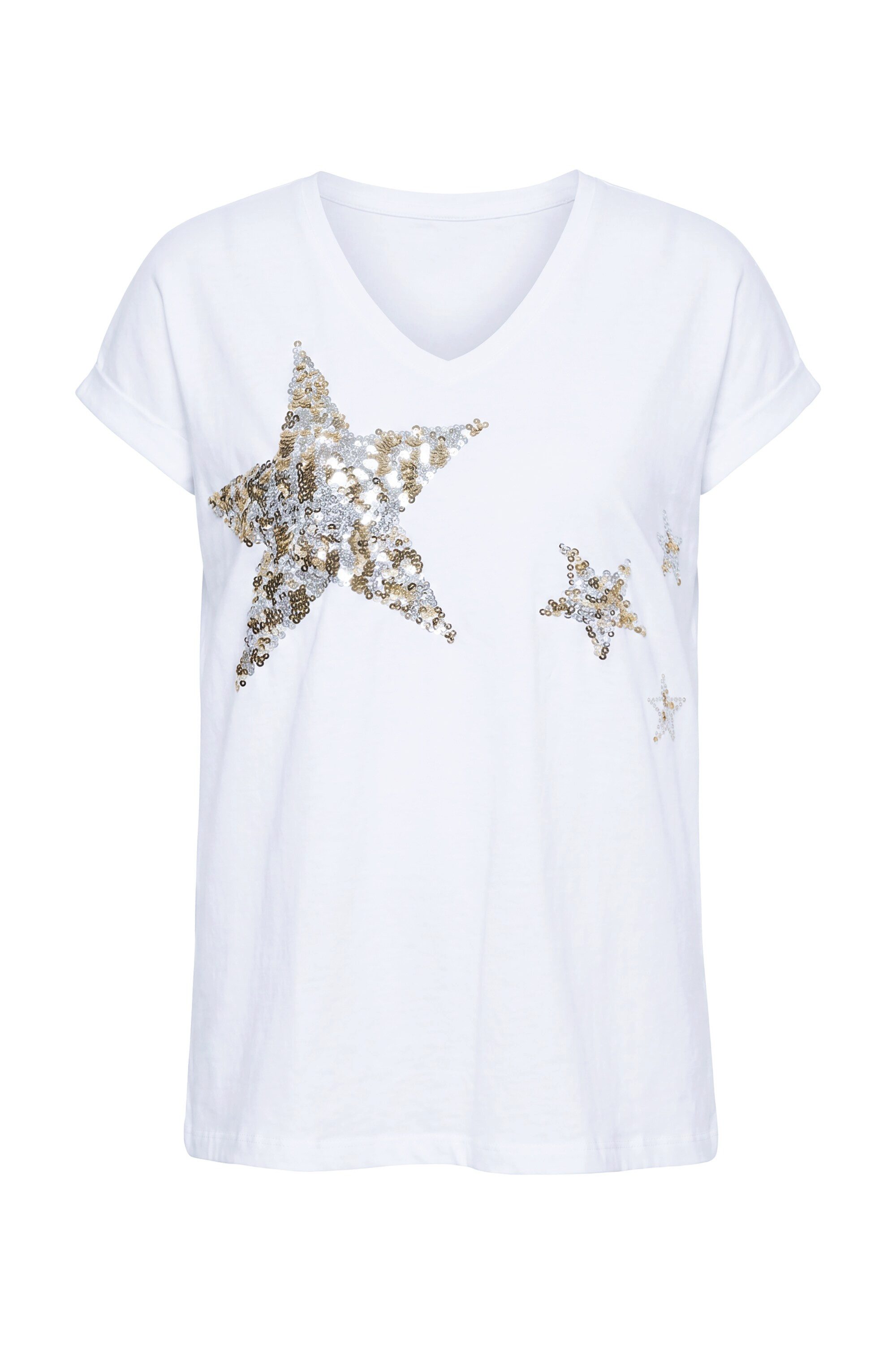 T-Shirt T-Shirt Komfort Fit Pailletten-Sternen