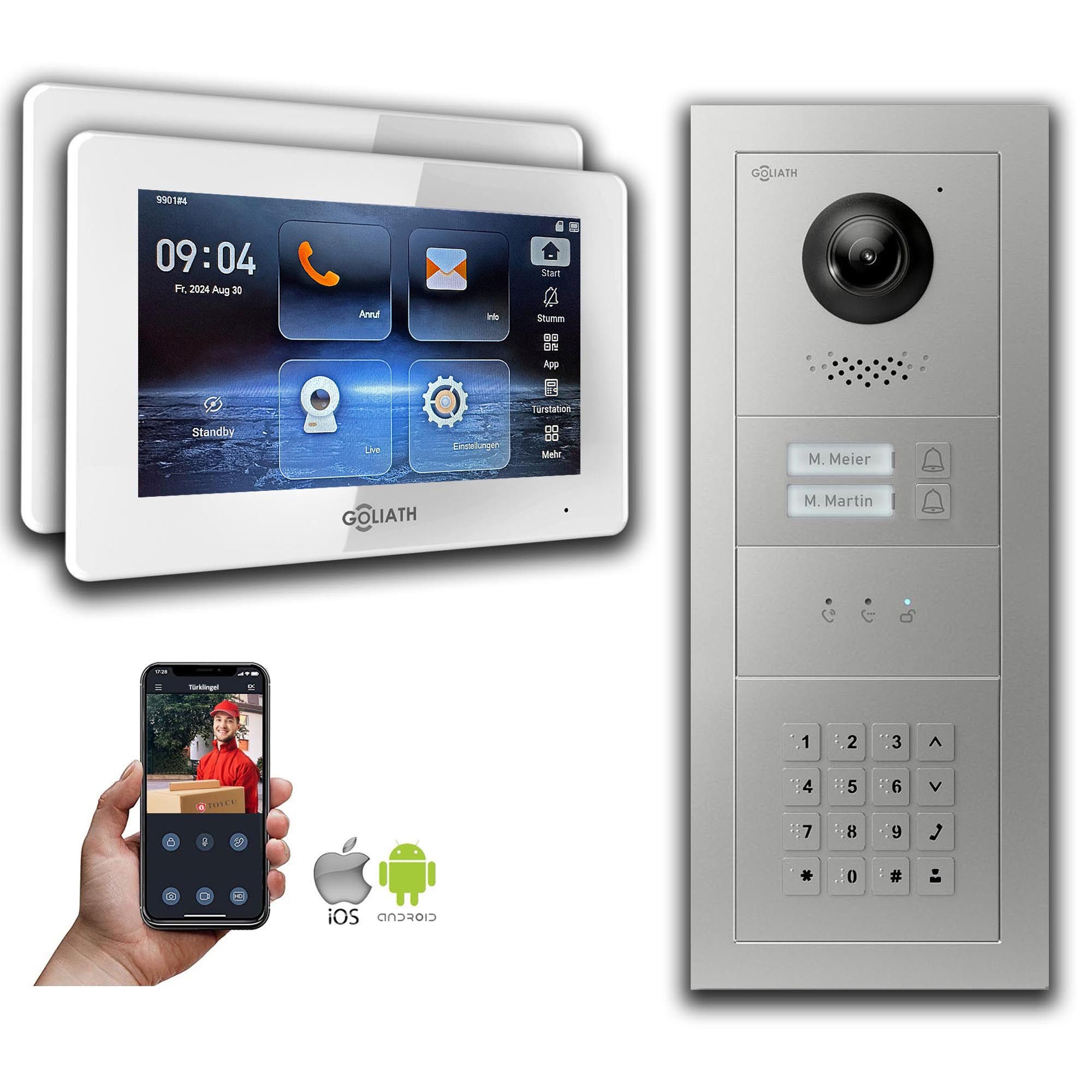 Goliath Intercom Video-Türsprechanlage Goliath 2-Draht BUS Video Türklingel: 2 Familienhaus, Zahlencode, Anze (Privat oder Gewerblich)