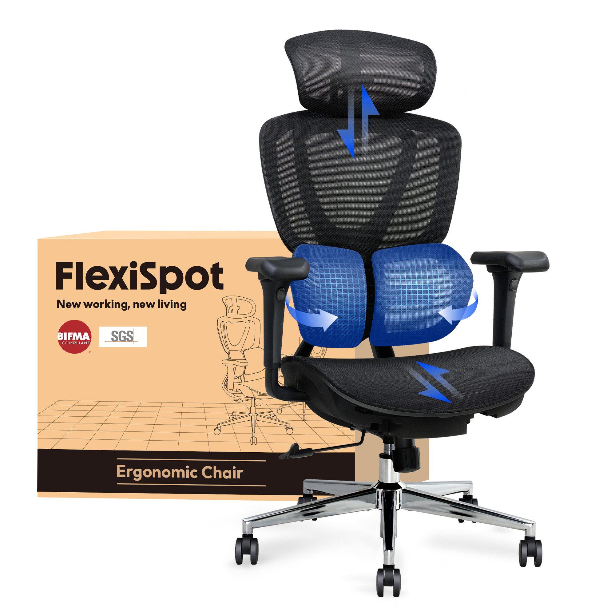 FLEXISPOT Drehstuhl Ergonomischer Bürostuhl, Arbeitsstuhl mit Dual-Wing Len günstig online kaufen