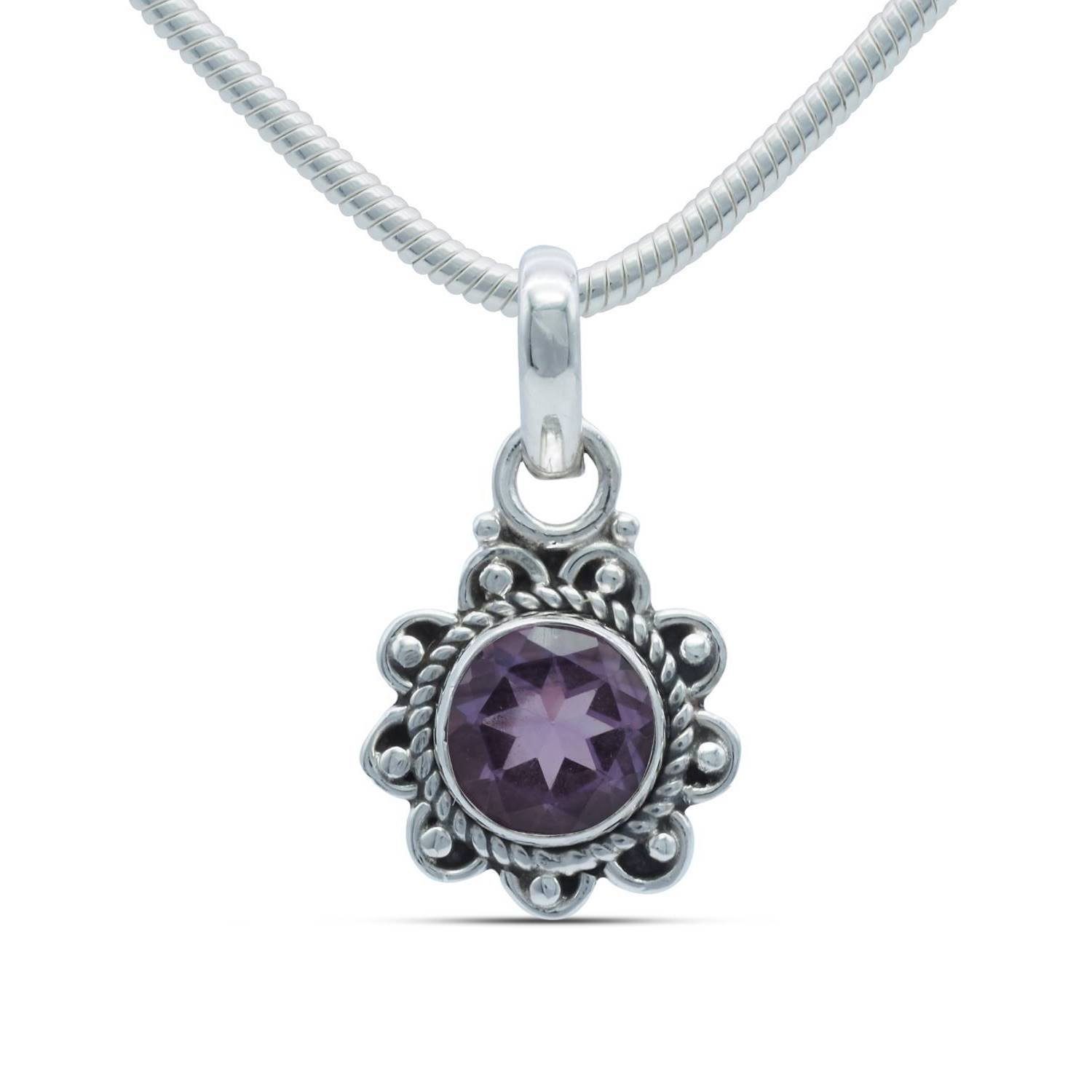 mantraroma Kette mit Anhänger 925er SilbermitAmethyst facettiert