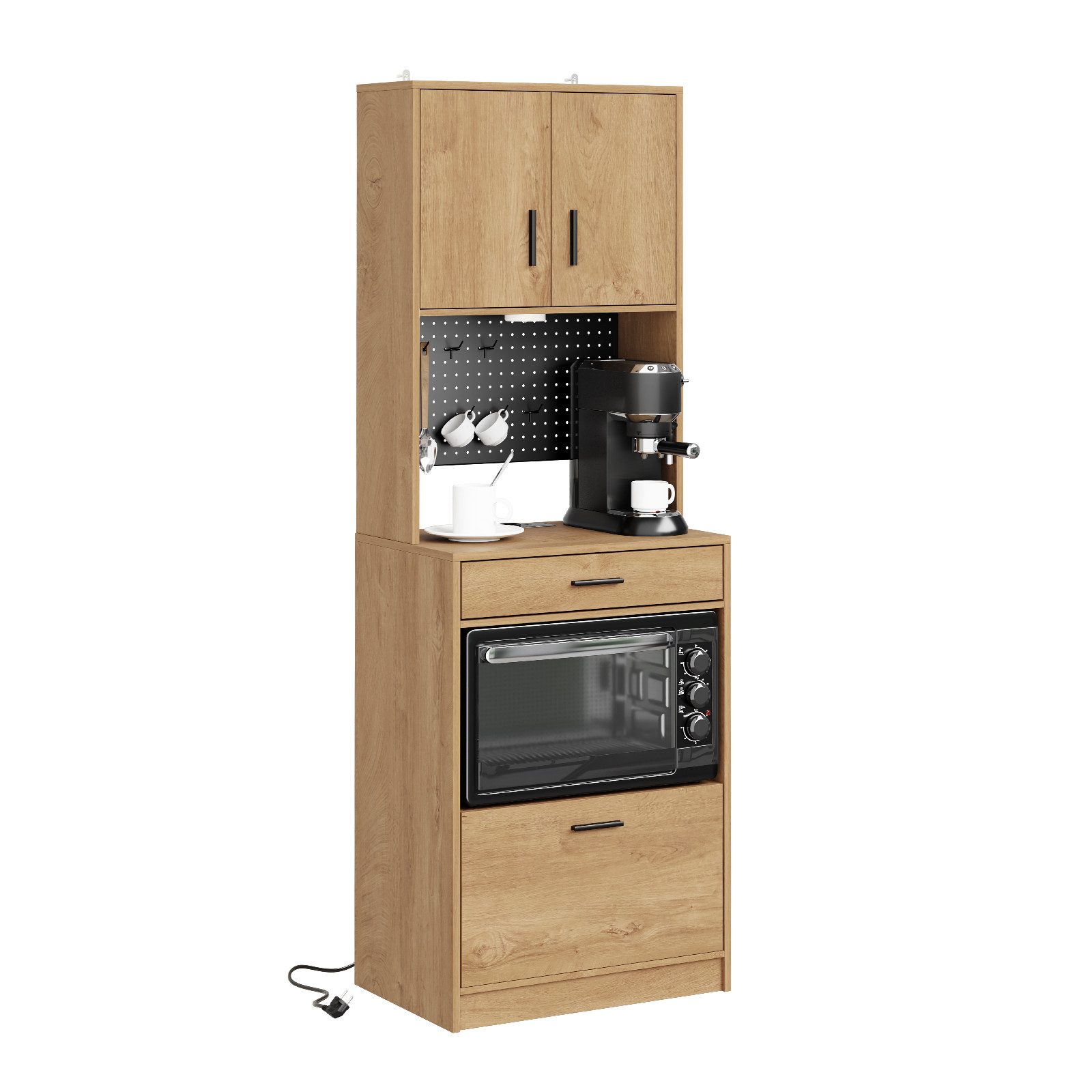 SoBuy Sideboard FSB98-E, Küchenschrank mit Steckdose, Buffetschrank mit Sensorleuchte, Mikrowellenschrank mit 2 USB-Anschlüssen für Küche und Kaffeebar