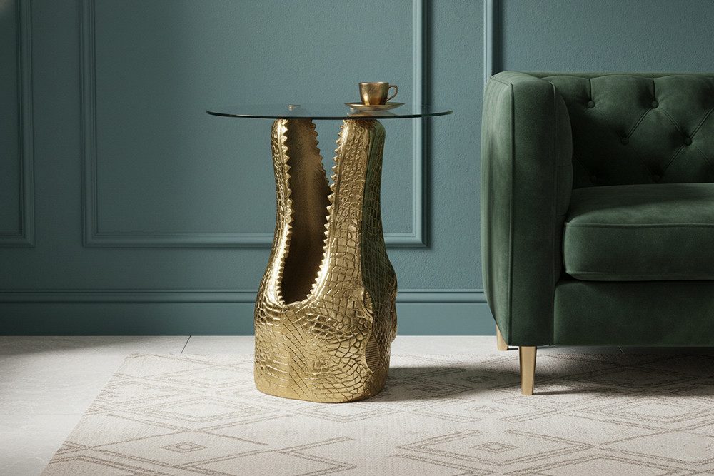 riess-ambiente Beistelltisch WILDLIFE CROCODILE 50cm gold - Glasplatte, Kro günstig online kaufen