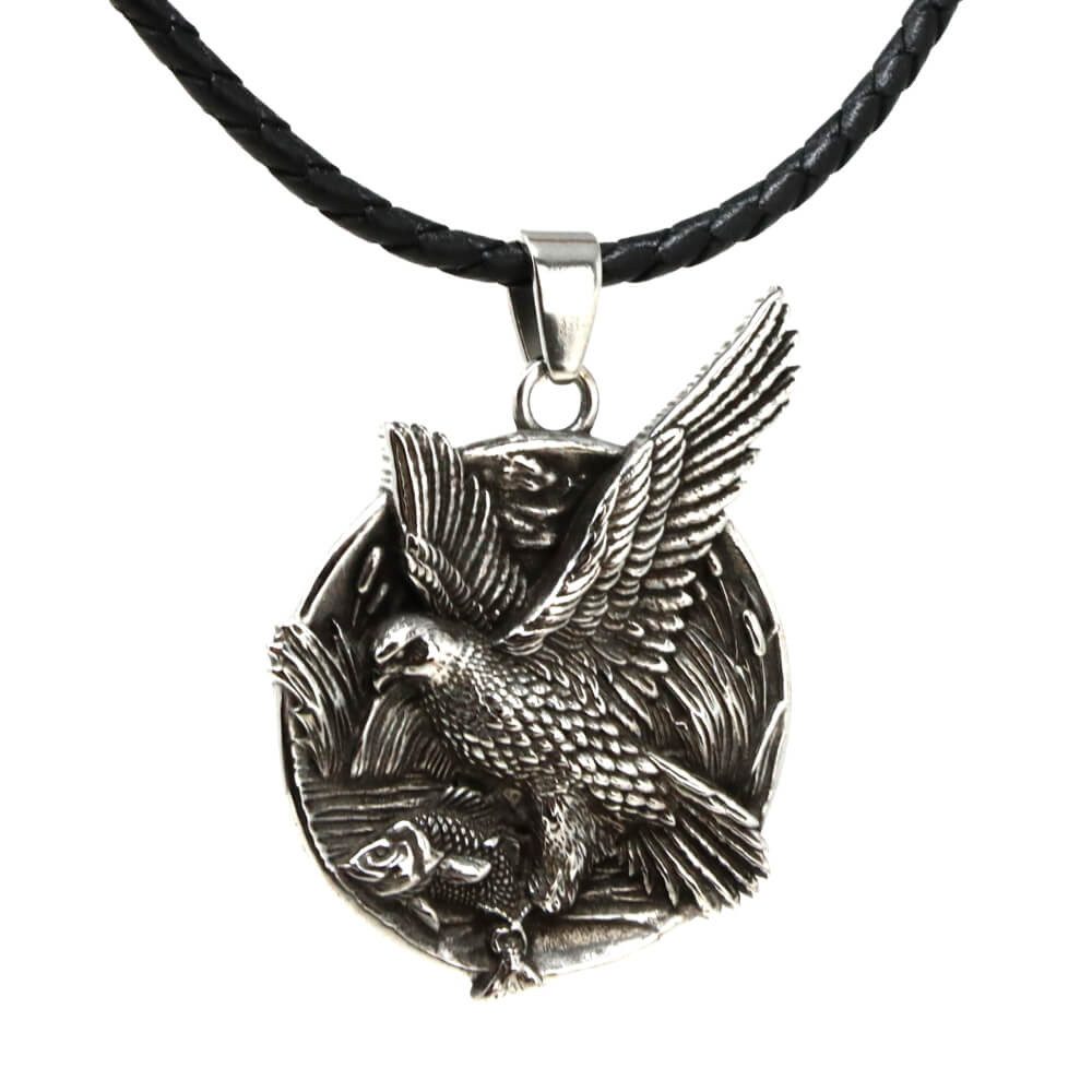 DALMARO Kette mit Anhänger Lederkette Edelstahlkette 316L ADLER MEDAILLON, Herren Halskette Biker / Wikinger Kette - Schmuckbox