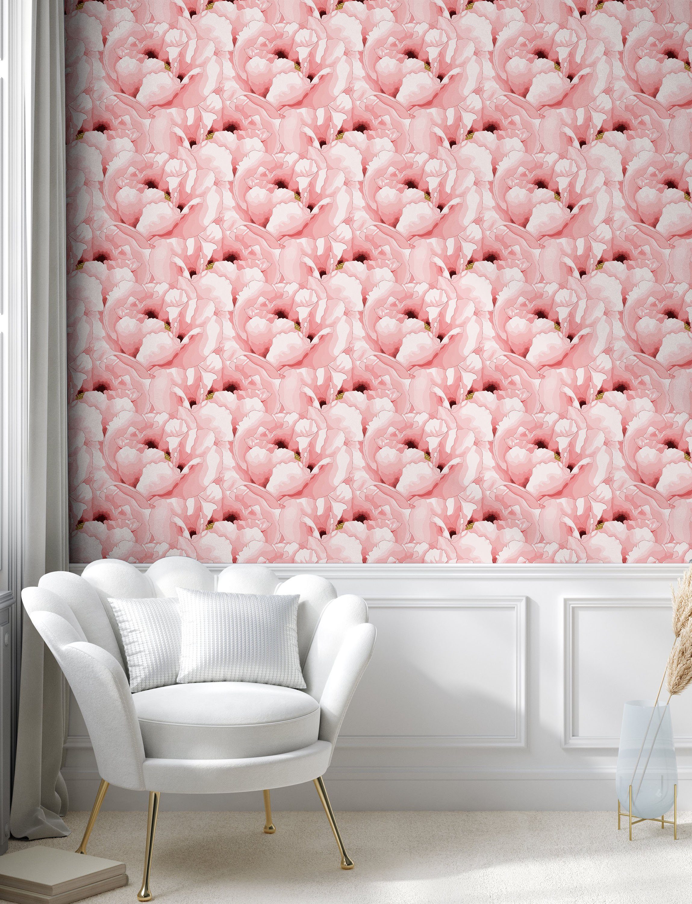 selbstklebendes Wohnzimmer Küchenakzent, Abakuhaus Weinlese-Blumen-Blüte Vinyltapete Aquarell