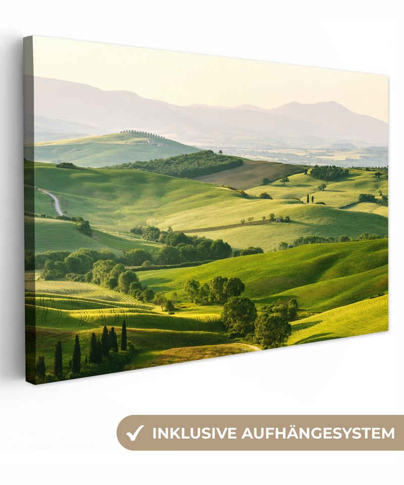 OneMillionCanvasses® Leinwandbild Natur - Toskana - Grün - Landschaft, (1 St), Wandbild Leinwandbilder, Aufhängefertig, Wanddeko, 30x20 cm