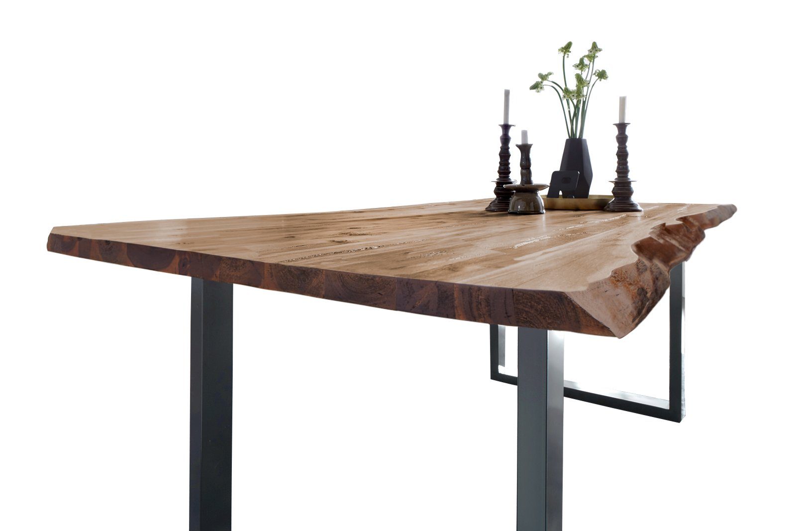 SAM® Baumkantentisch Memphis, massives Akazienholz, natürliche Baumkante, Metallgestell U-Form