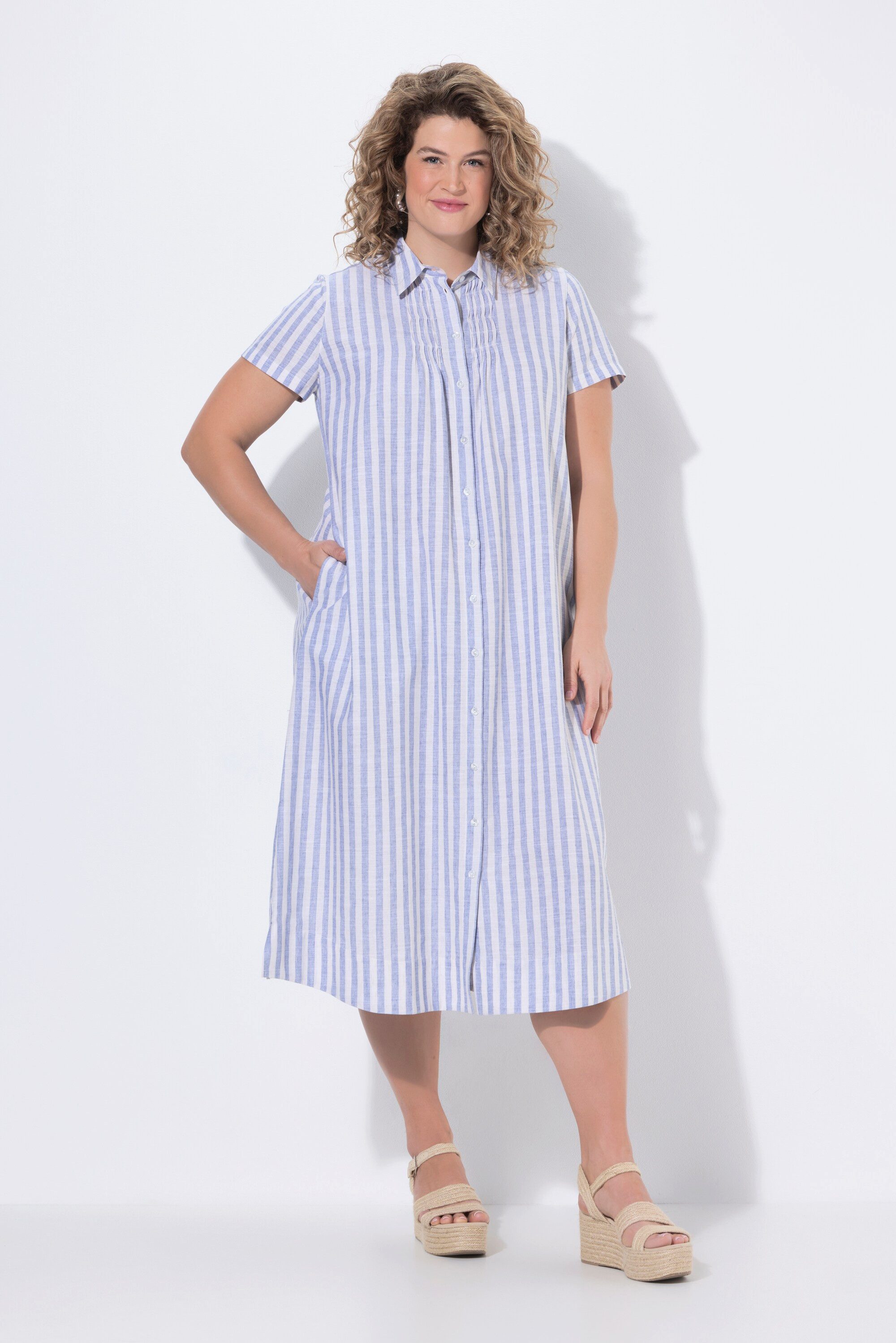 Midikleid Maxikleid Streifen Hemdkragen Halbarm Biobaumwolle