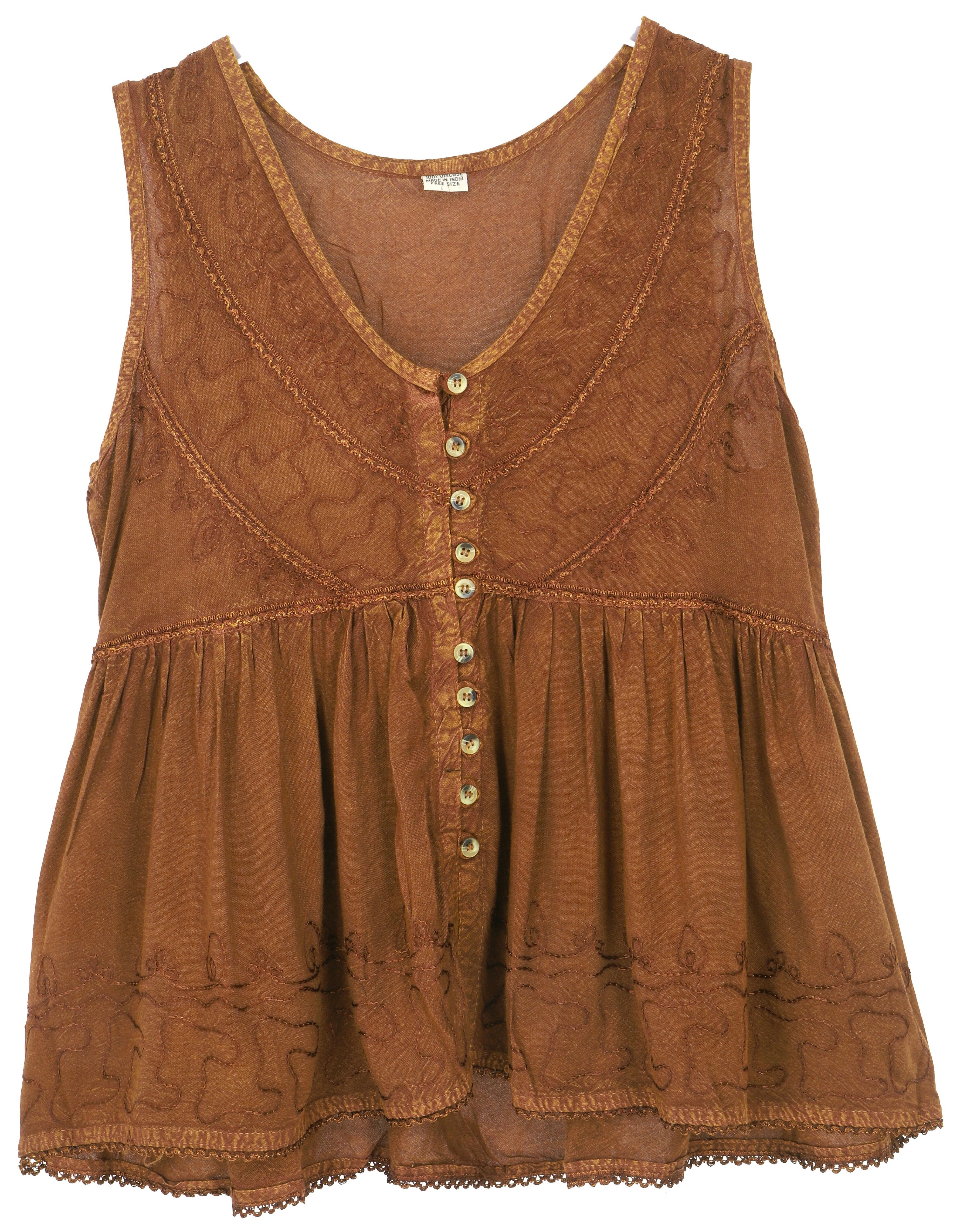 Guru-Shop T-Shirt Top Boho chic, besticktes Top - braun Festival, Ethno Style, alternative Bekleidung – Bild 5 von 5