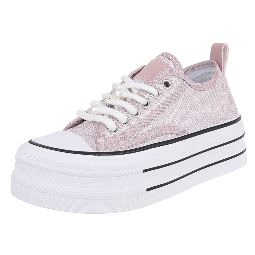 Ital-Design Stylische Plattform-Sneaker mit Perlen-Details für Damen Sneaker (91117311) Flach Sneakers Low in Altrosa