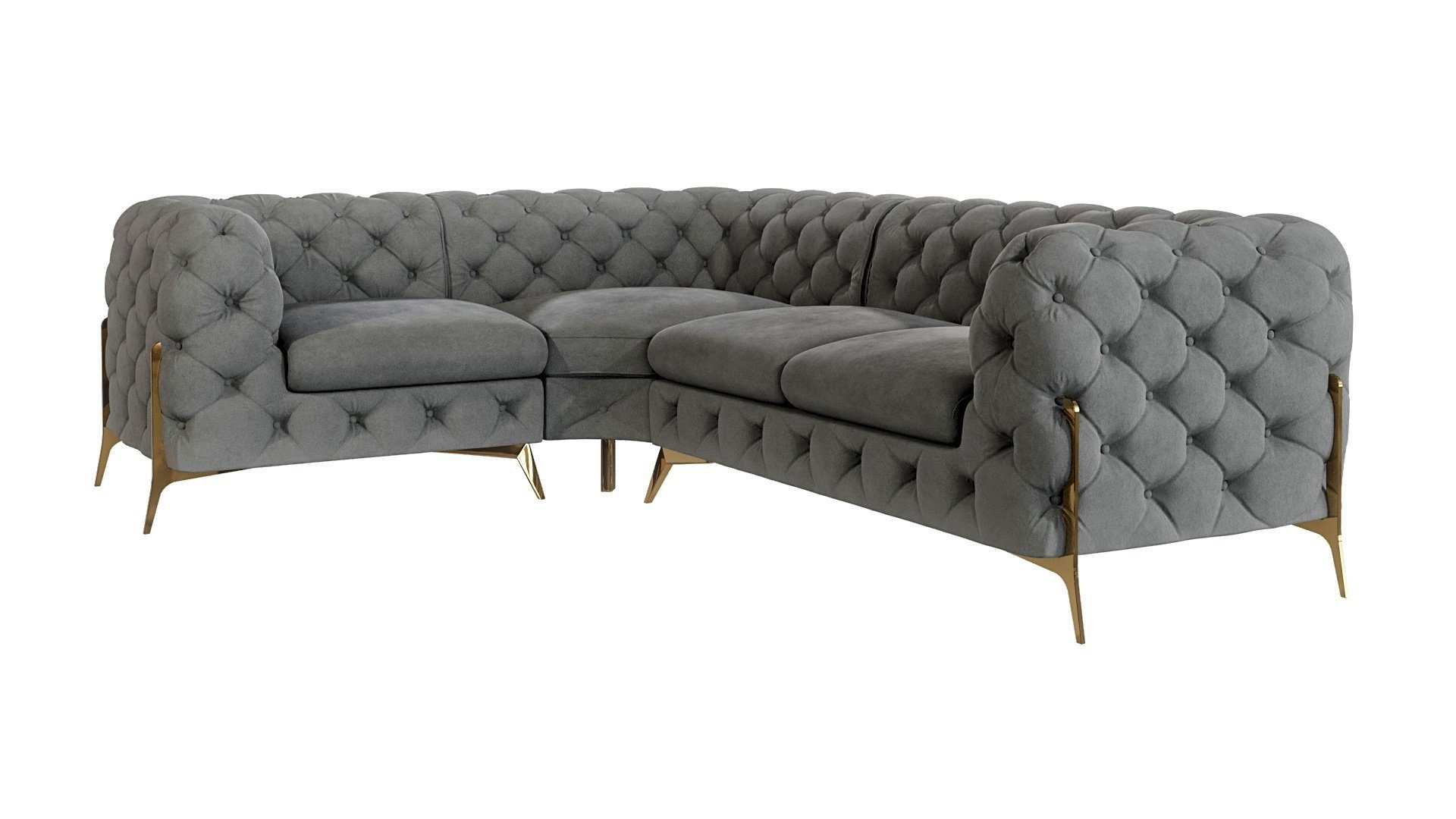 S-Style Möbel Ecksofa Chesterfield Ashley mit Goldene Metall Füßen, Die Eckeinheit kann entweder rechts- oder linkshändig sein, mit Wellenfederung