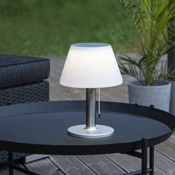 MARELIDA LED Außen-Tischleuchte LED Solar Tischleuchte H: 28cm 3 Helligkeitsstufen für Terrasse Balkon, LED Classic, warmweiß (2100K bis 3000K)