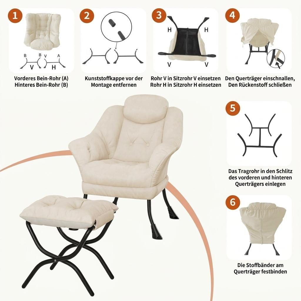 GarveeMore Ohrensessel Relaxsessel mit Hocker Ohrensessel Polstersessel Faulsessel – Bild 5 von 5