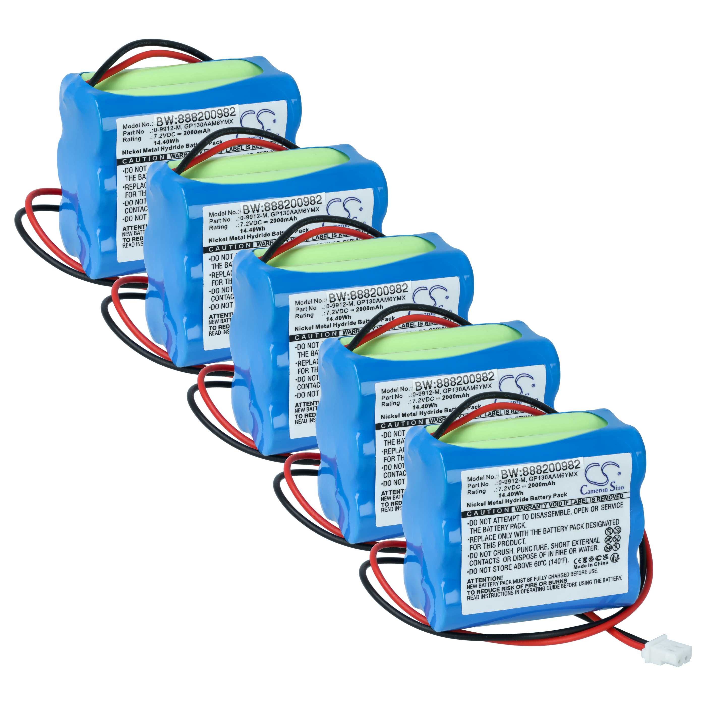 vhbw Akku Ersatz für BT GP100AAS6YMX, GP130AAM6YMX, GP220AAM6YMX für Akku Akku NiMH 2000 mAh (7,2 V, 5 St), Leistungsfähige Austausch-Akkus für Alarm Control, Home Security