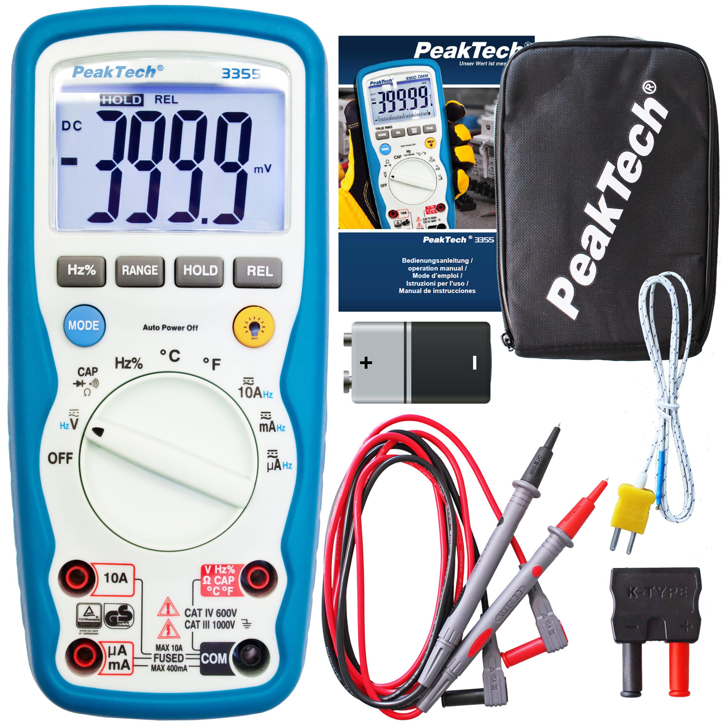 Multimeter PeakTech 3355: Digitalmultimeter ~ 4.000 Counts ~ 1000V / 10A AC/DC