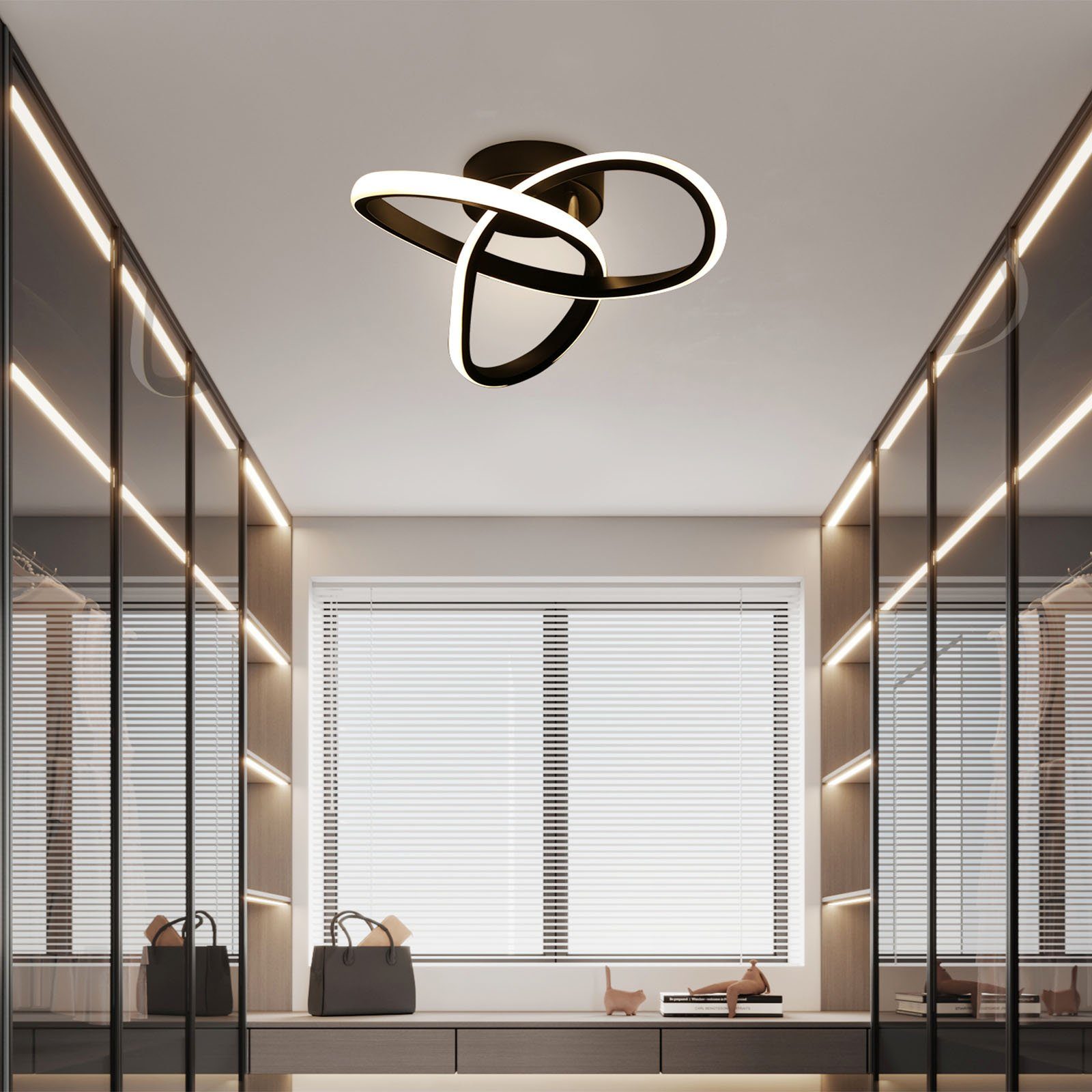 oyajia Deckenleuchte LED Kleeblatt Deckenleuchte 30W 3000LM, Schwarz Dimmbar Deckenlampe, LED fest integriert, für Wohnzimmer Schlafzimmer Flur Küche Balkon, Du – Bild 5 von 5