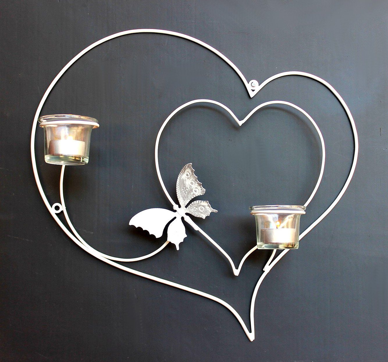 Wandleuchter Weiß Teelichthalter Kerze Wandkerzenhalter Herz Metall Wandteelichthalter DanDiBo 39 cm